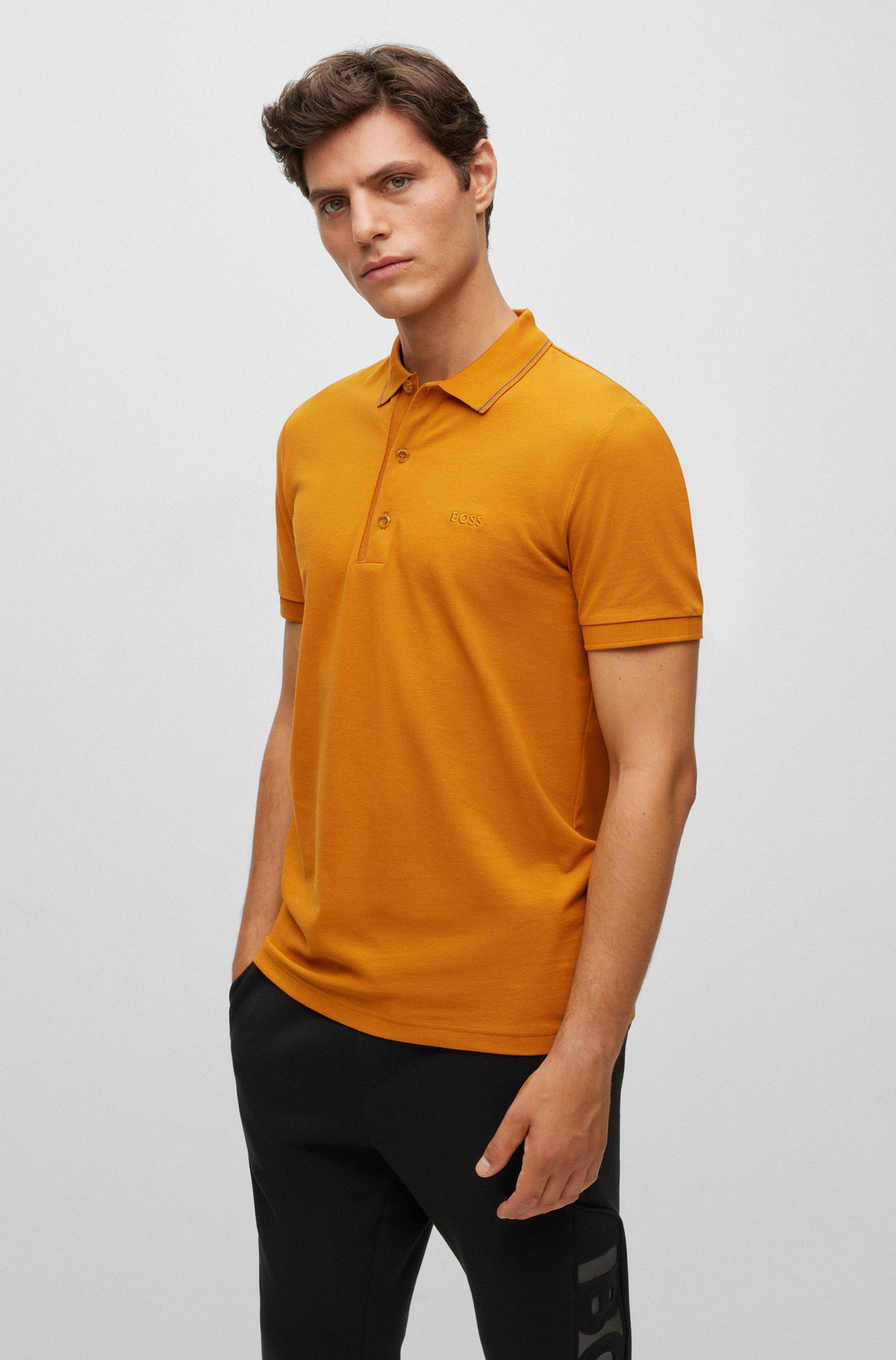 BOSS by HUGO BOSS Cotton-piqu Slim-fit Polo Shirt With Logo Details in Orange for | Lyst