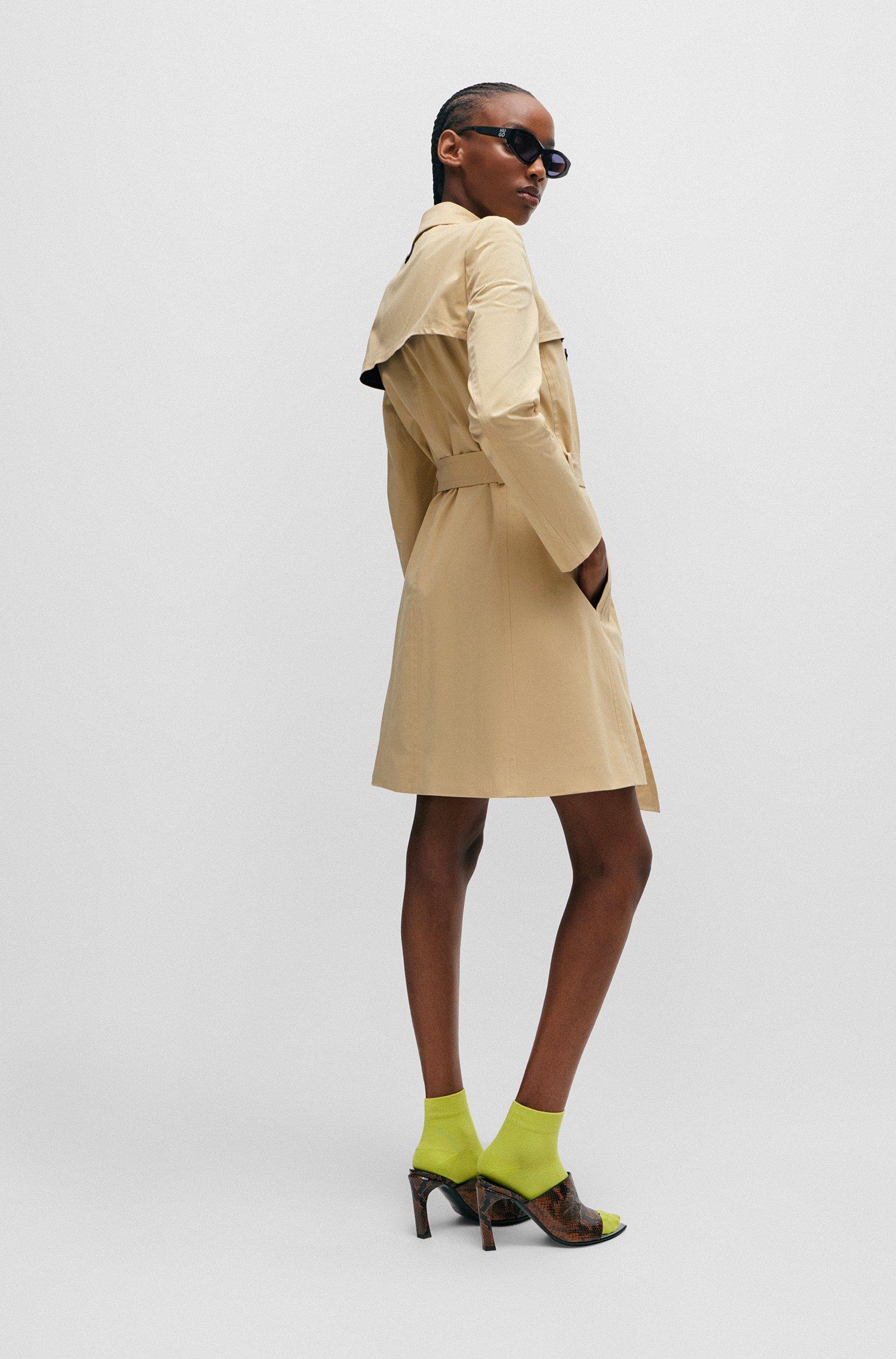 HUGO Belted Trench Coat In Stretch Cotton in Natural