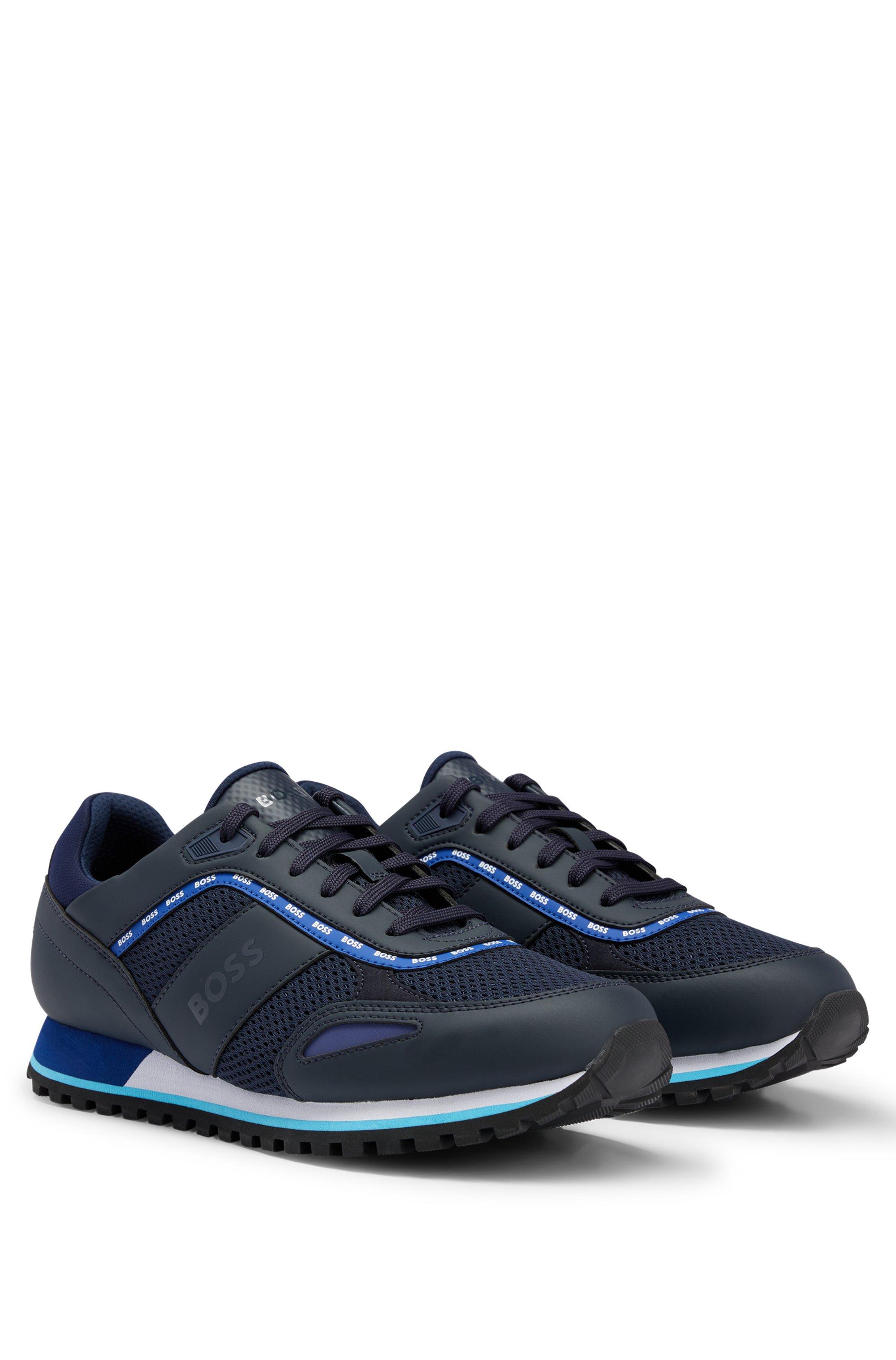BOSS by HUGO BOSS Mixed-material Trainers With Logo Details in Blue for Men  | Lyst