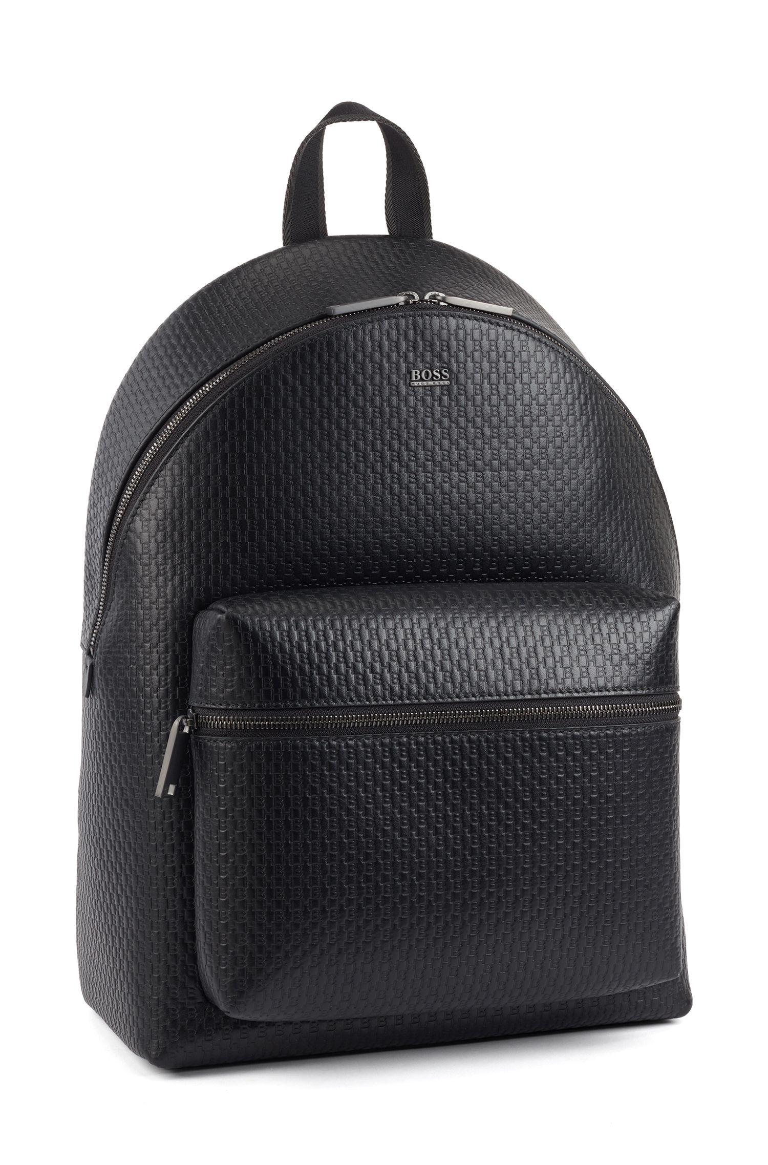 BOSS Backpack In Monogram-printed Italian Leather in Black for Men - Lyst