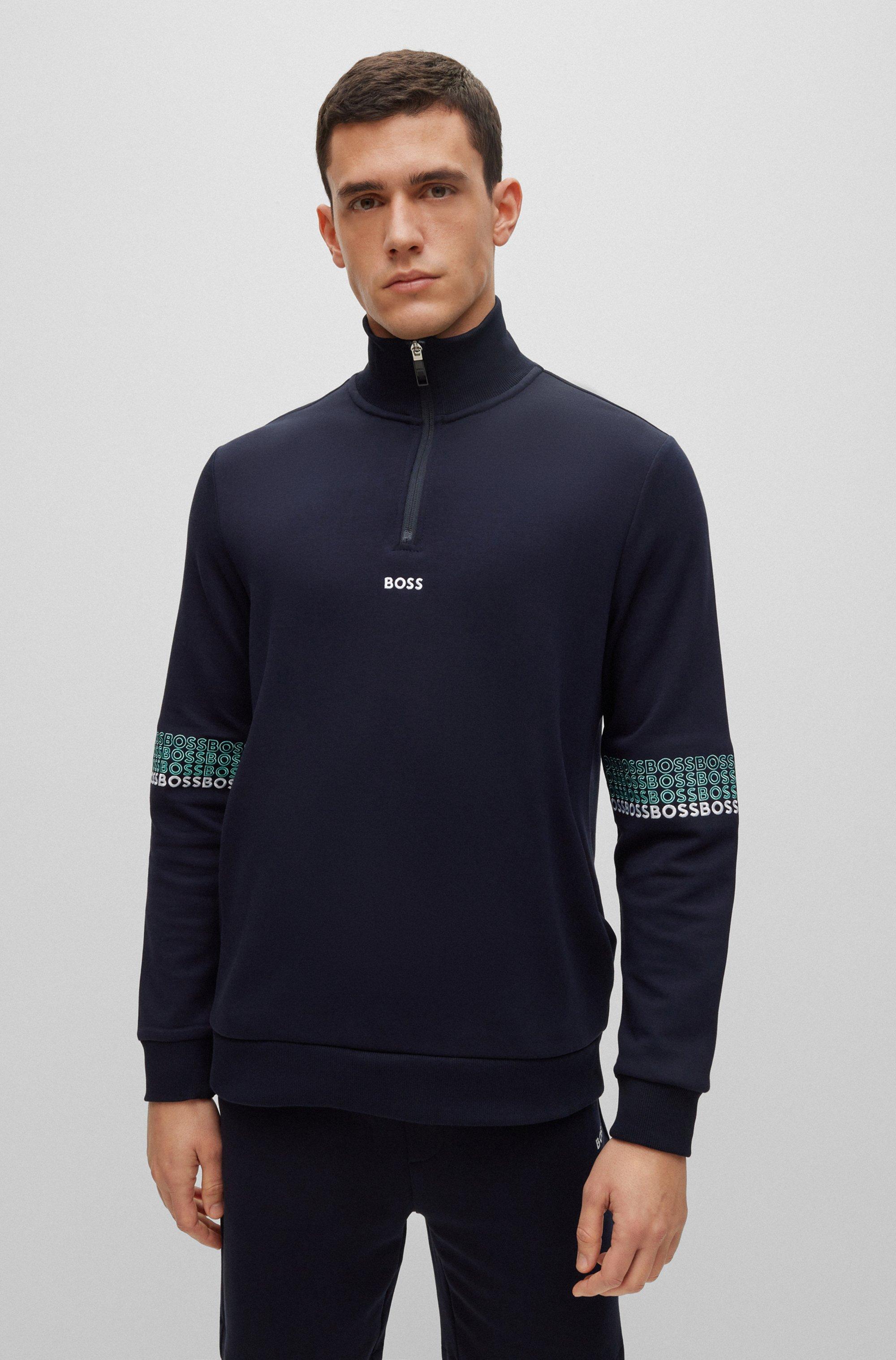 BOSS by HUGO BOSS Cotton-blend Zip-neck Sweatshirt With Multi-colored ...