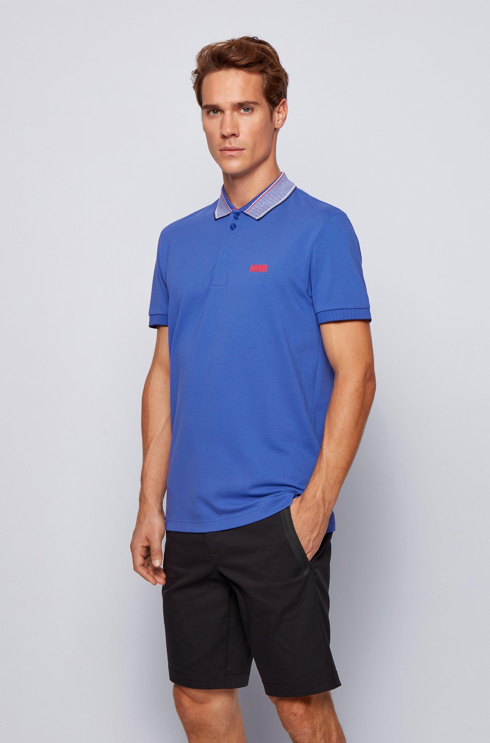 Shop BOSS Mercerized Cotton Polo Shirt with Signature Stripe Collar