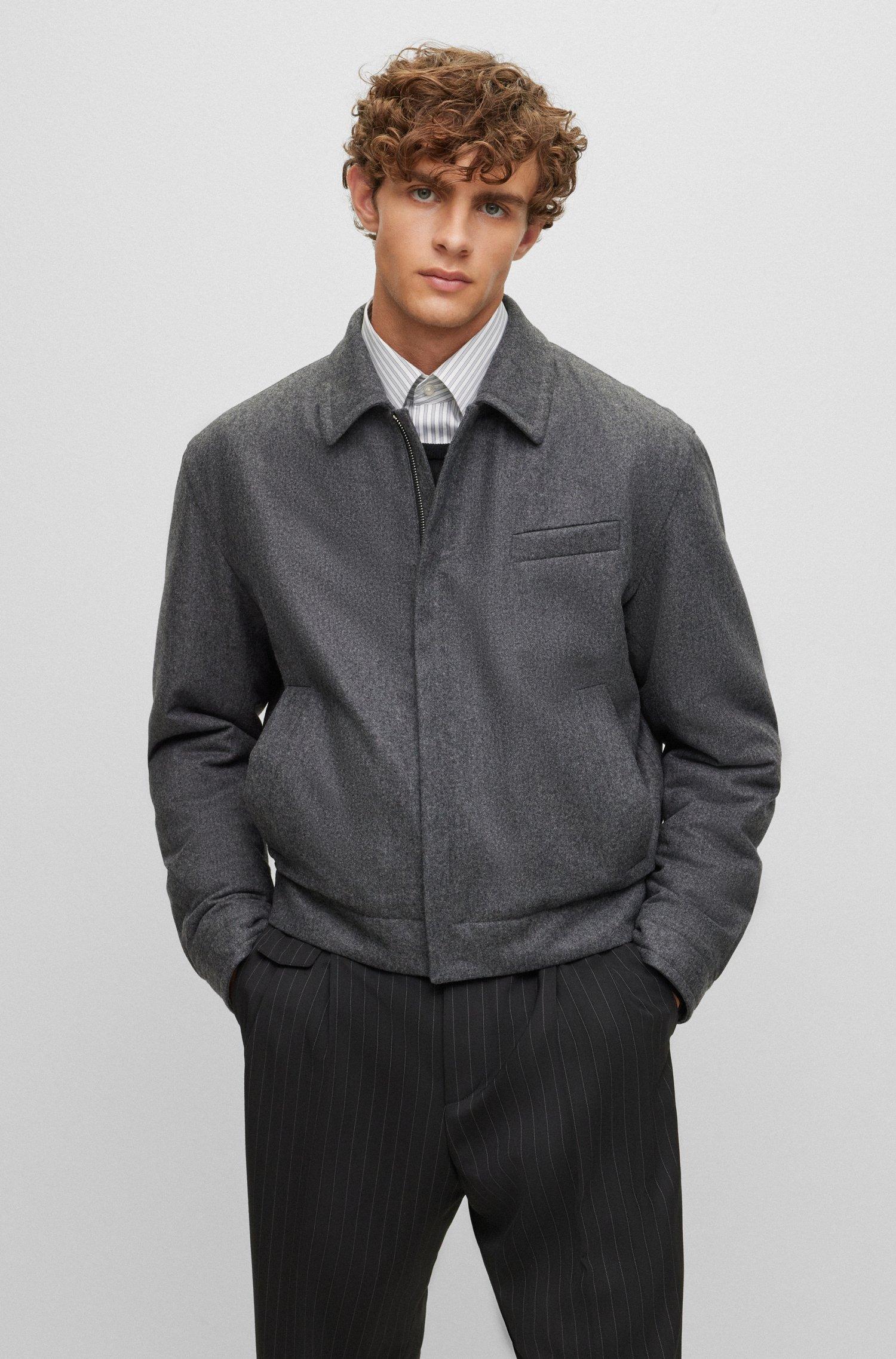 BOSS by HUGO BOSS Relaxed-fit Wool Jacket With Concealed Closure in Grey  for Men | Lyst UK