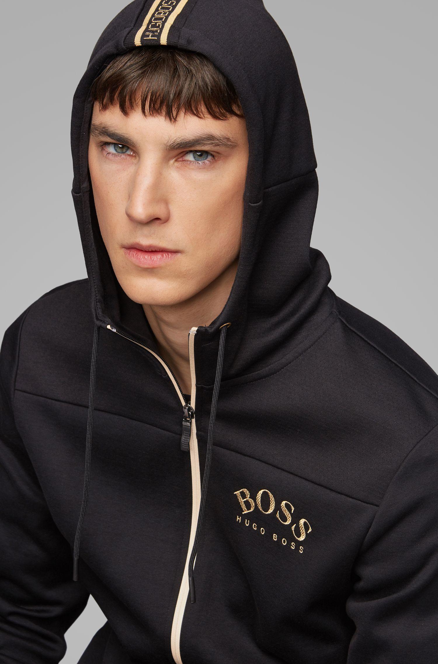 BOSS by Hugo Boss Cotton Curved Logo Zip-up Hoodie in Black for Men ...