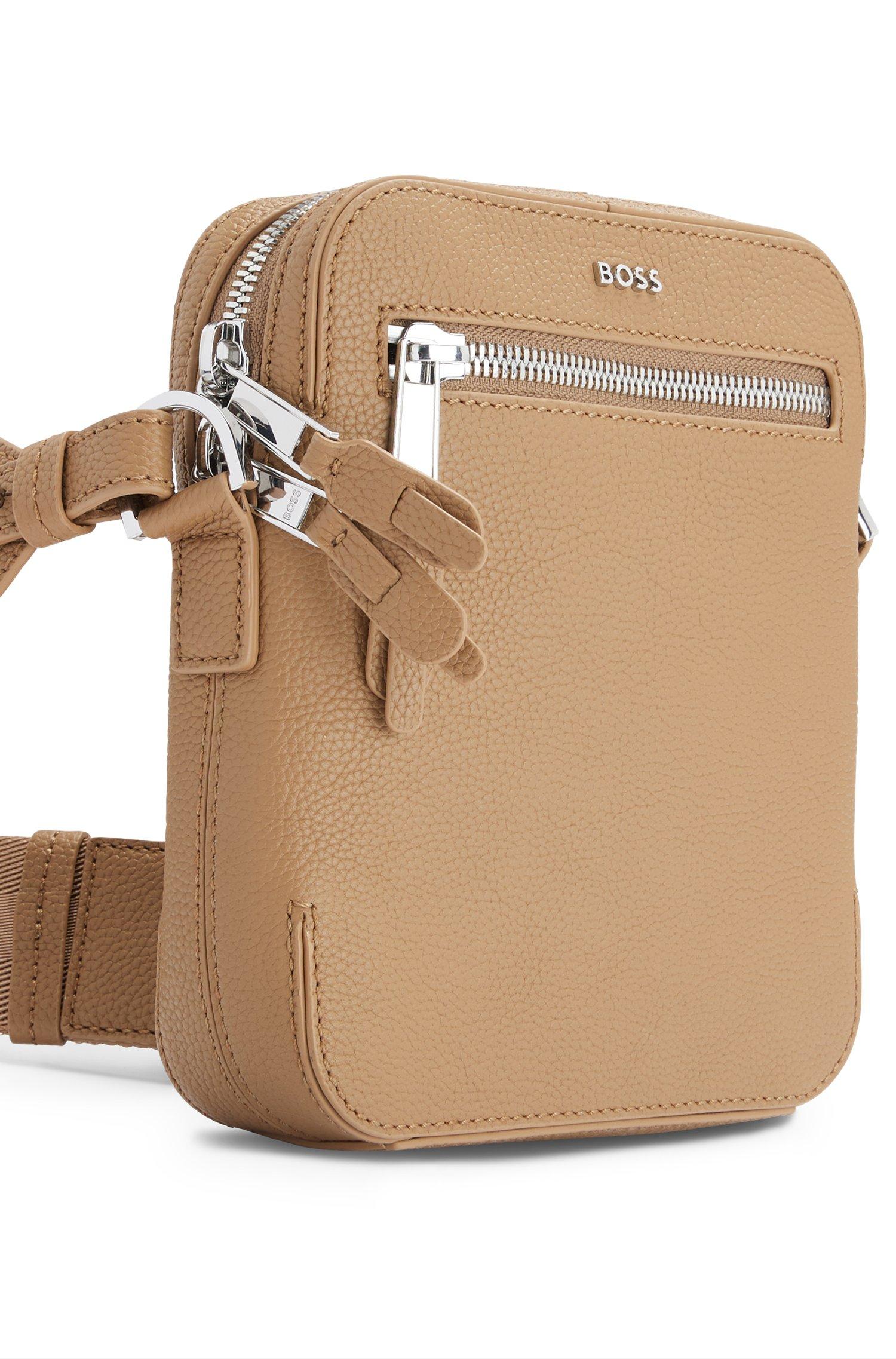 BOSS Grained-leather Reporter Bag With Zipped Front Pocket in