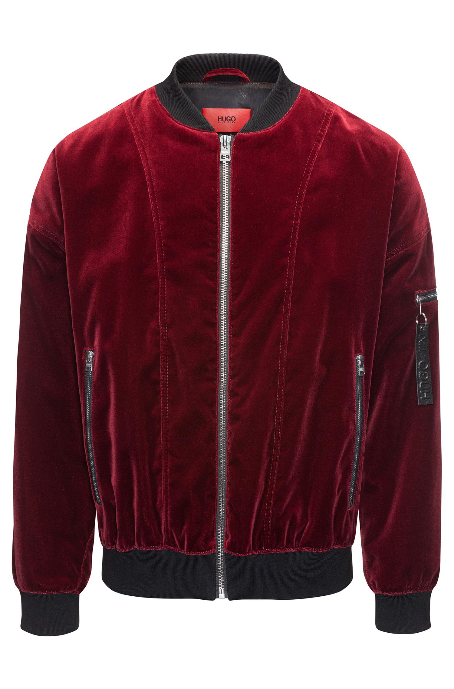 HUGO Velvet Bomber Jacket In An Oversized Fit in Red for Men