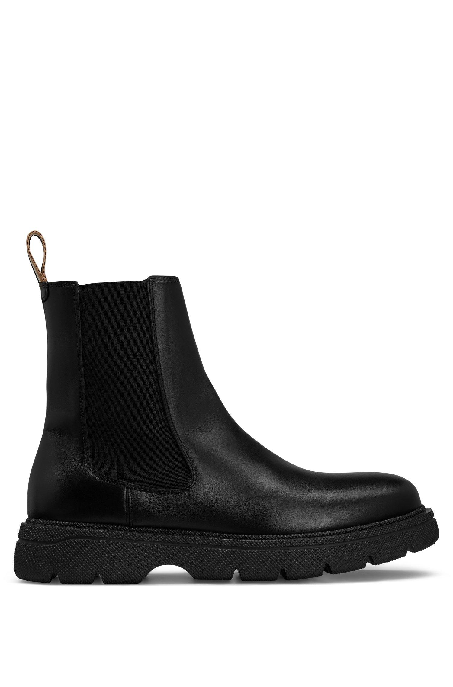 BOSS by HUGO BOSS Chelsea Boots In Leather With Logo Details in Black