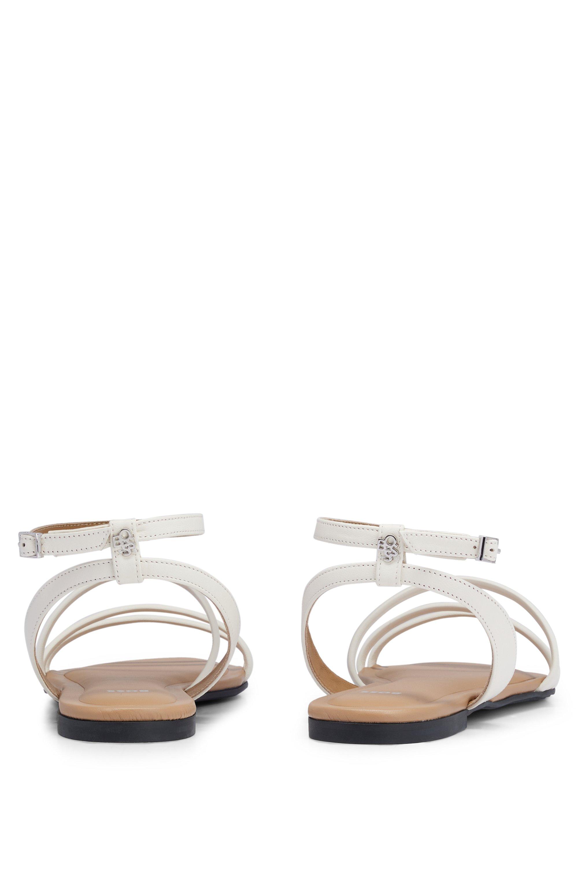 BOSS by HUGO BOSS Nappa-leather Strappy Sandals With Flat Sole in White |  Lyst