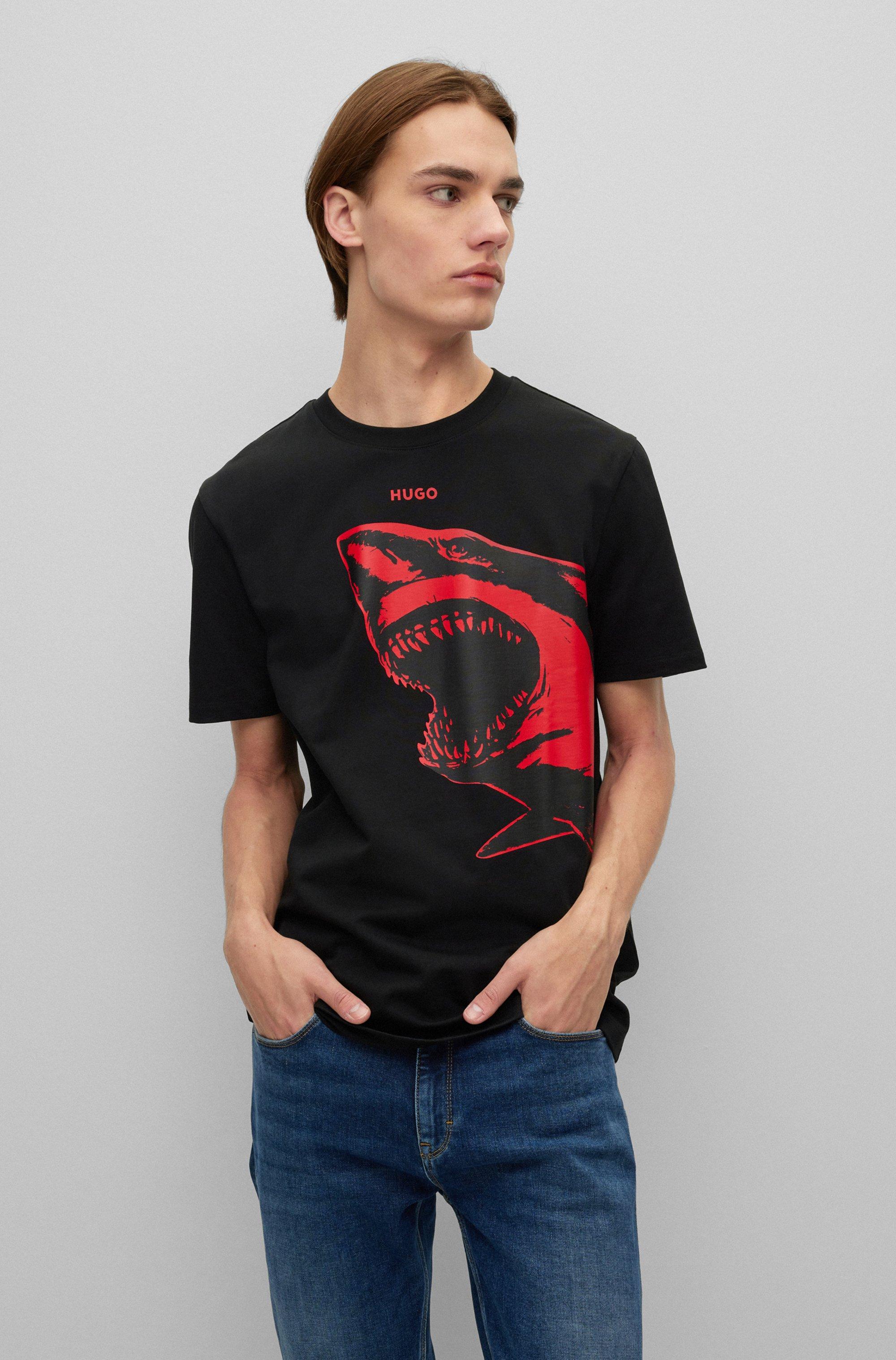 BOSS by HUGO BOSS Cotton-jersey T-shirt With Red Shark Print for Men | Lyst