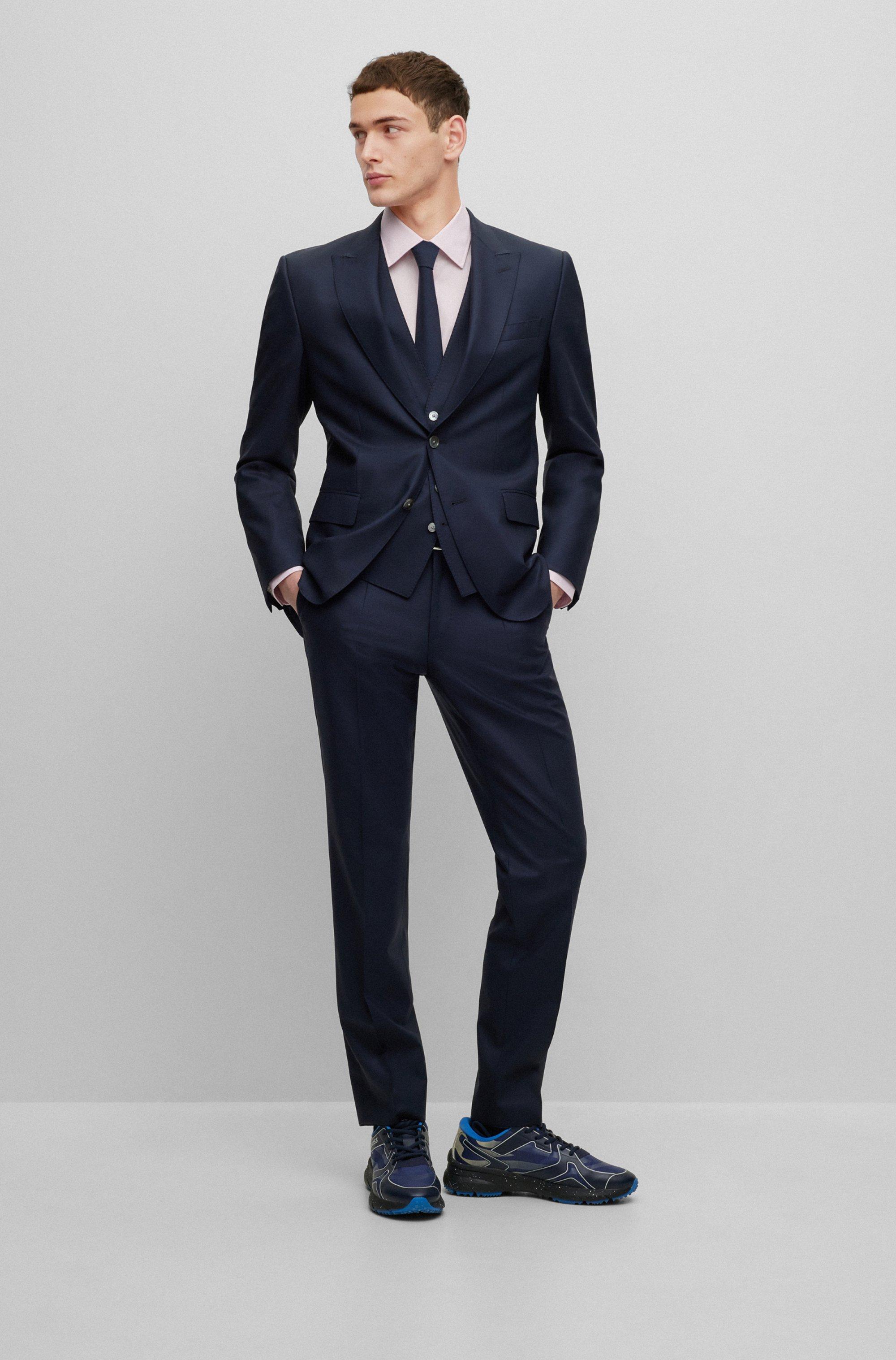 BOSS by HUGO BOSS Slim-fit Suit In A Micro-patterned Wool Blend in Blue for  Men | Lyst