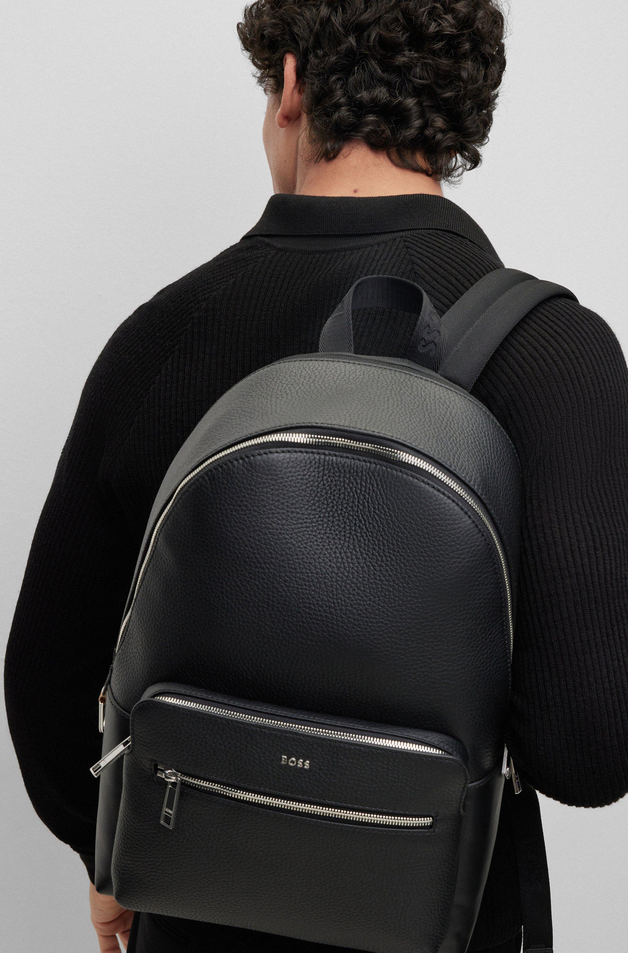BOSS by HUGO BOSS Grained-leather Backpack With Logo Lettering And  Signature Stripe in Black for Men | Lyst