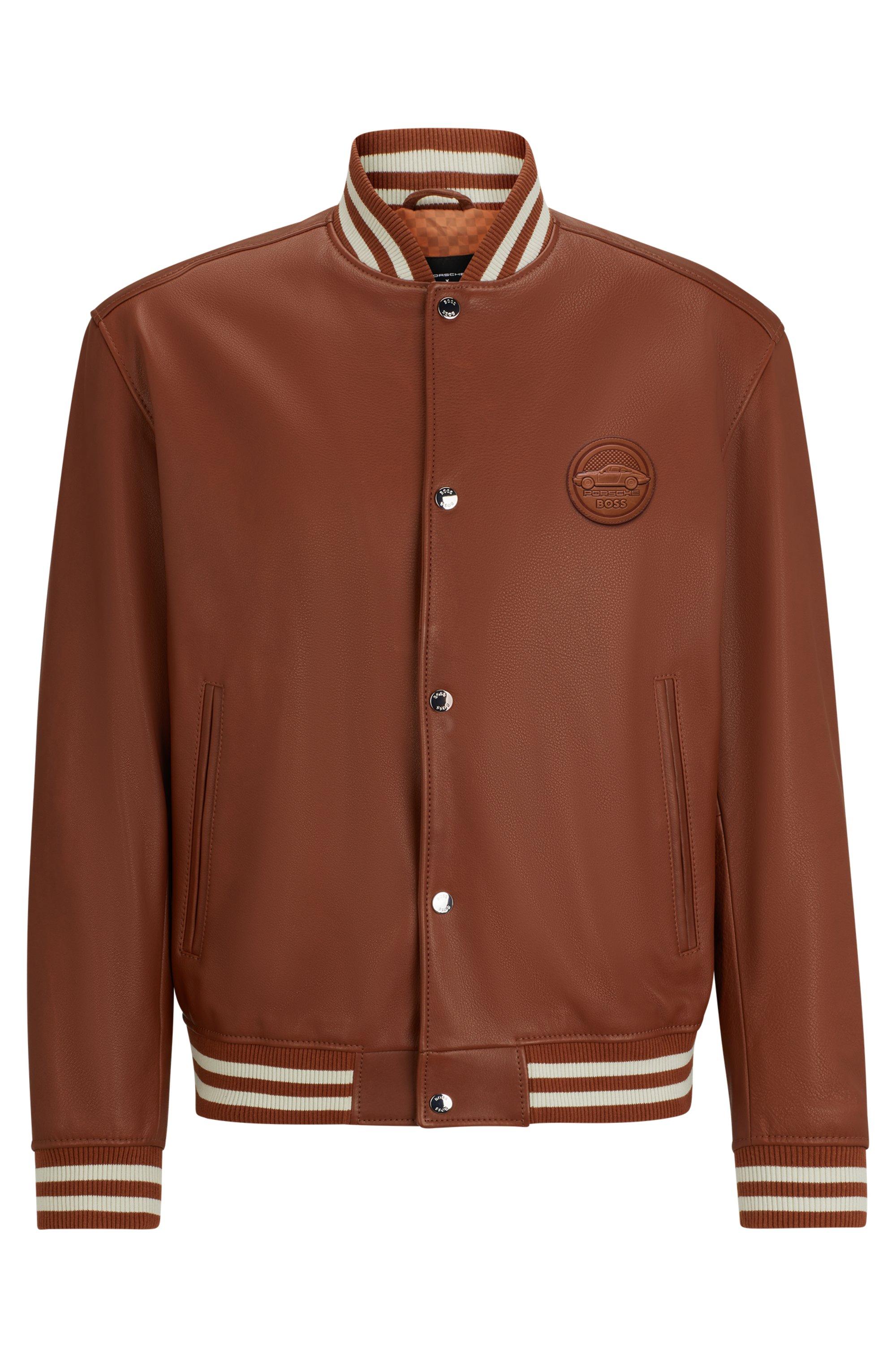 BOSS Porsche X Leather Jacket With Special Branding in Brown for 