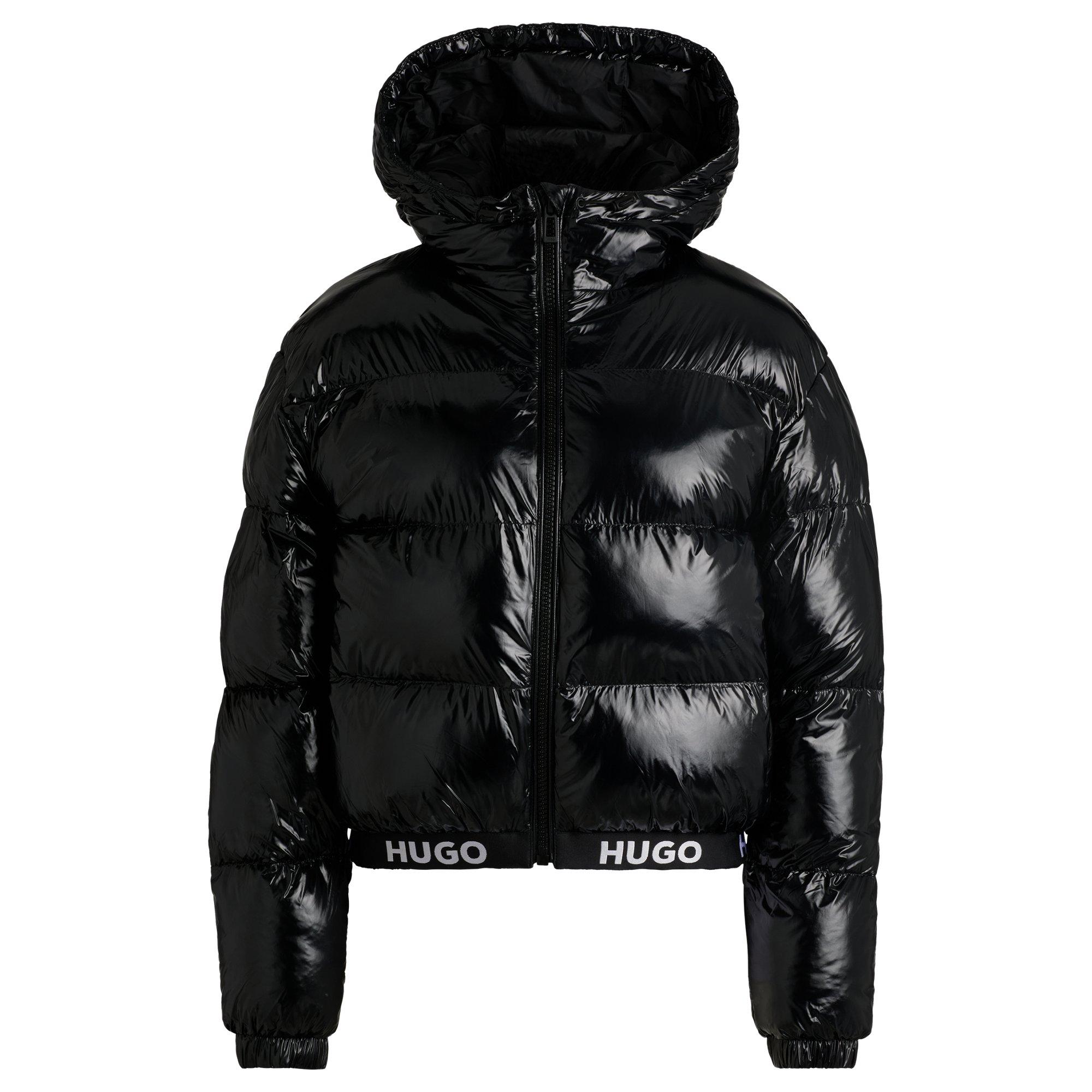 289★HUGO BOSS 釦刻印入り！water-repellent ステンカラーコート ネイビー ヒューゴボス Water-repellent hooded puffer jacket with logo patch 防水羽绒服