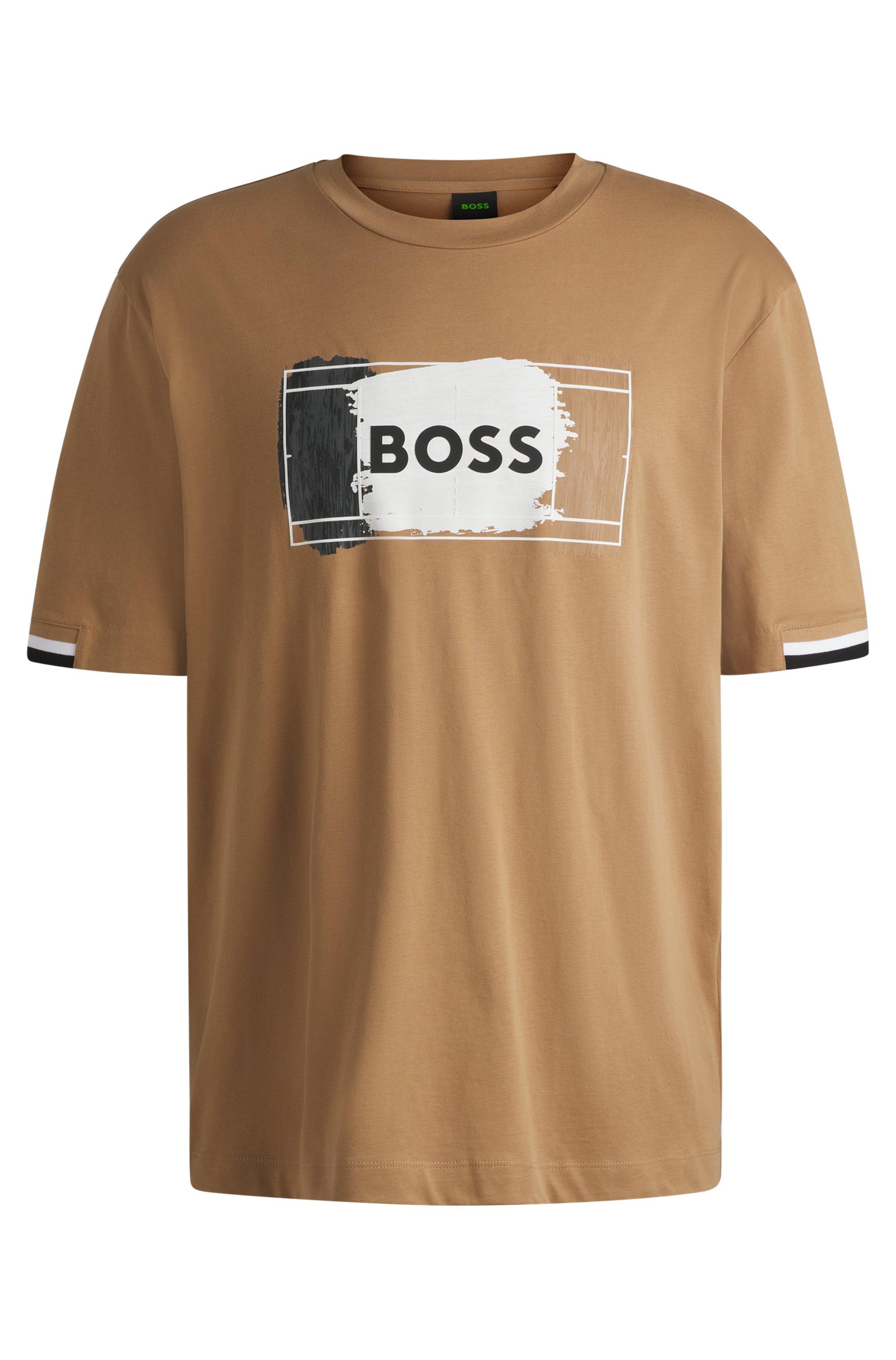 BOSS Cotton-jersey T-shirt With Signature Artwork in Natural
