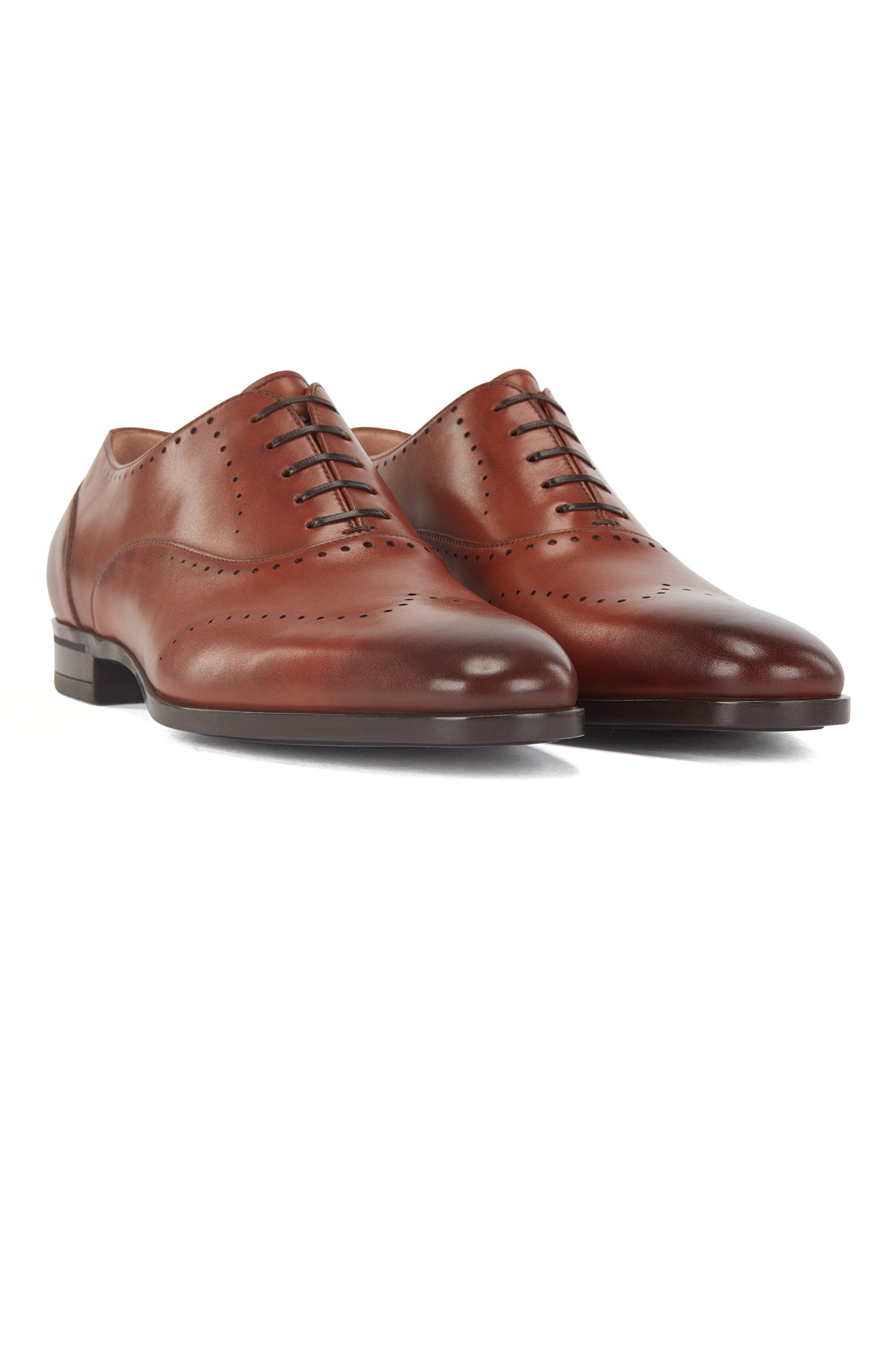 BOSS by HUGO BOSS Oxford Shoes In Burnished Leather With Lasered Details-  Brown Men's Business Shoes Size 10 for Men | Lyst