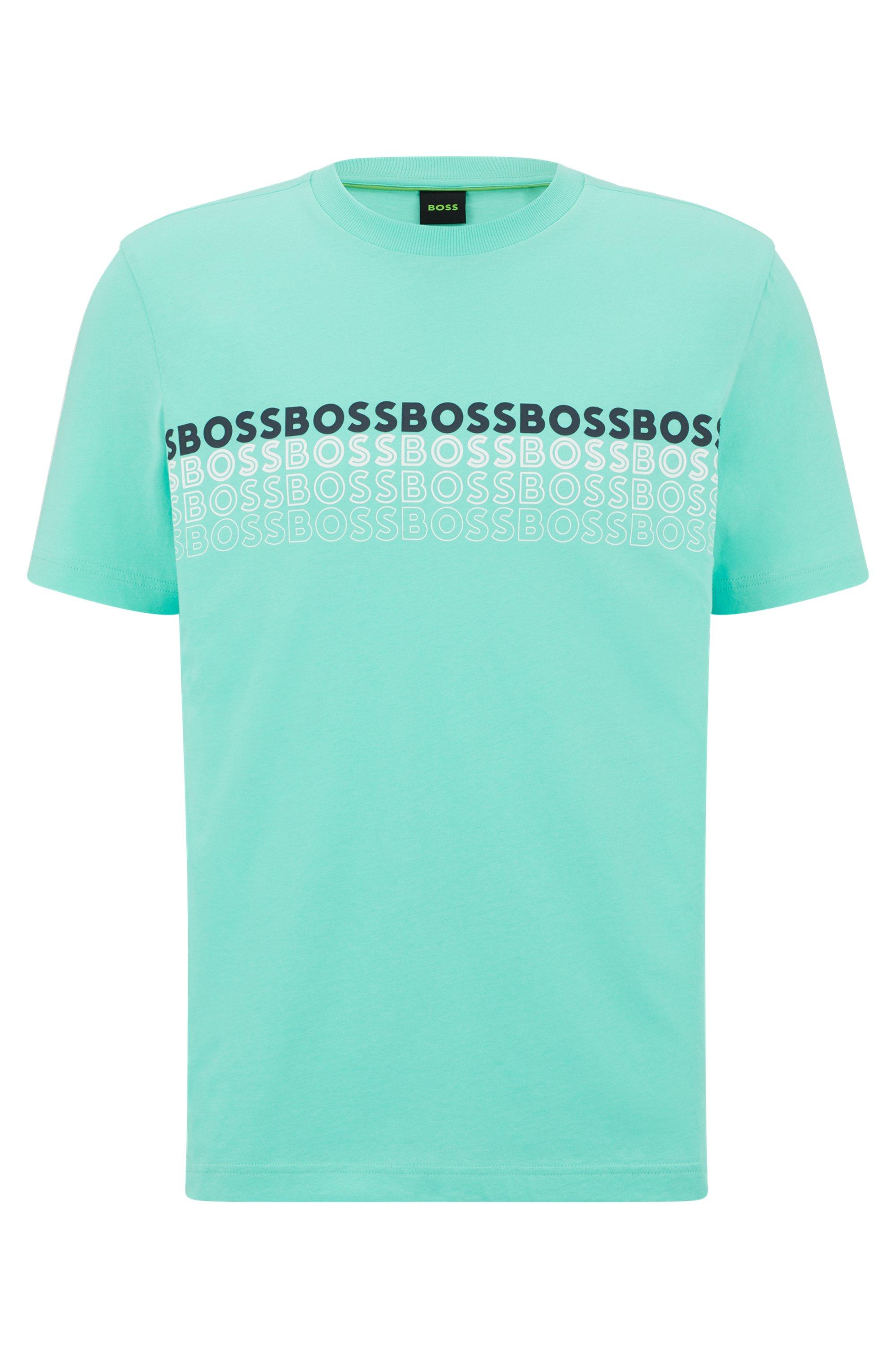 BOSS by HUGO BOSS Crew-neck T-shirt In Cotton With Multi-coloured Logos in  Green for Men | Lyst