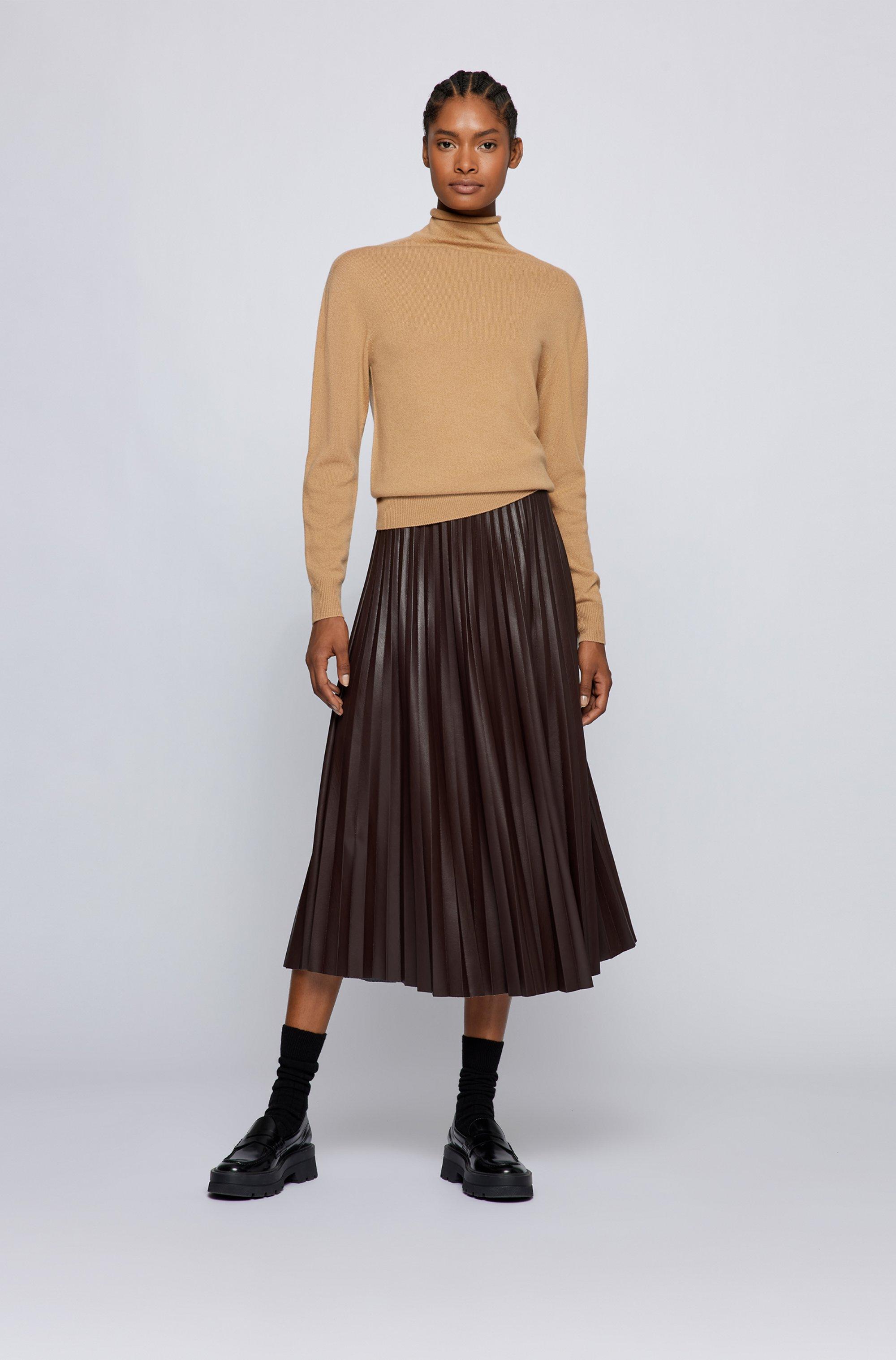 BOSS by HUGO BOSS Midi Skirt In Faux Leather With Plissé Pleats in Brown |  Lyst