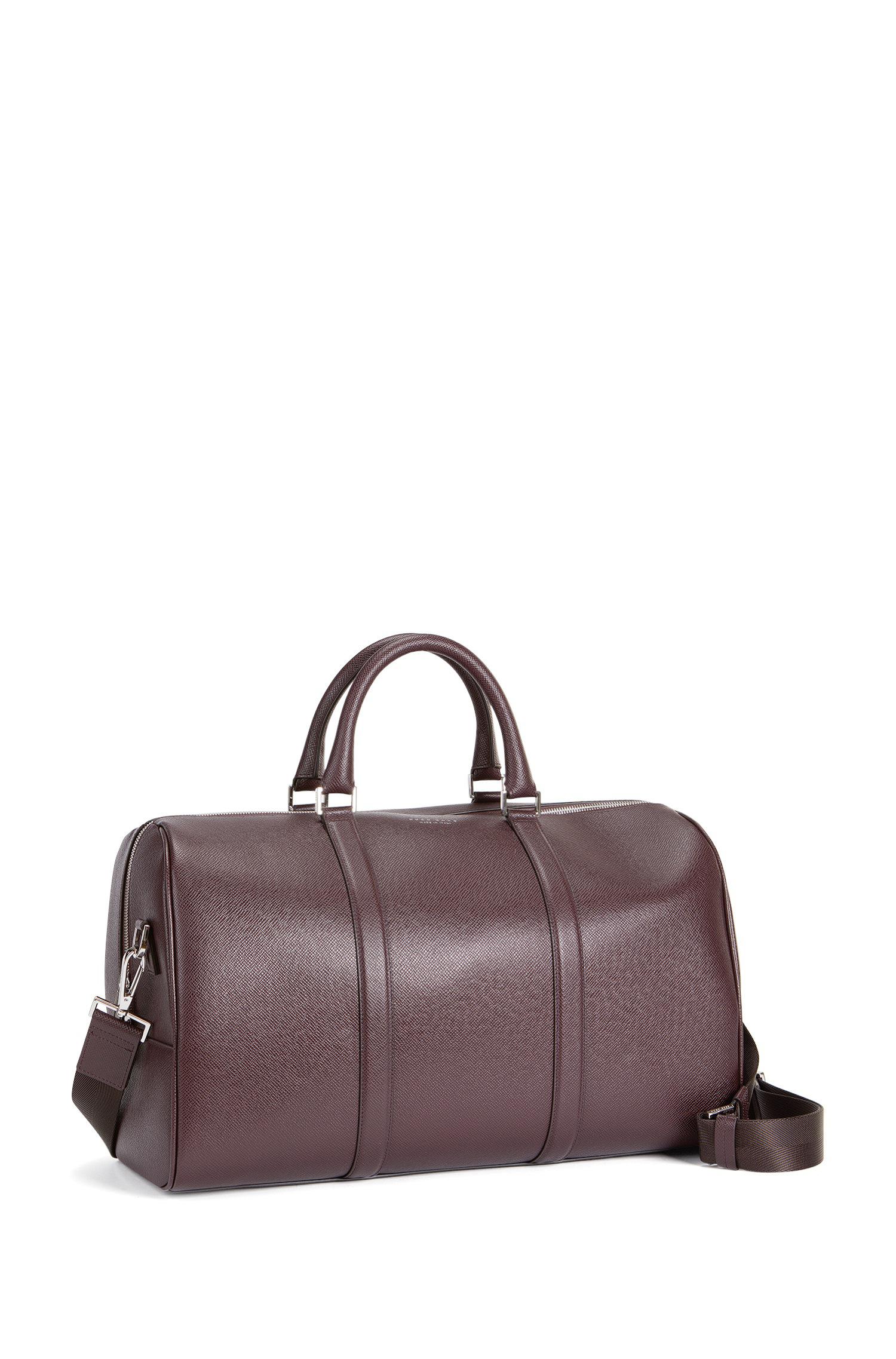 BOSS Leather Weekender Bag Signature Hold in Dark Red (Red) for Men