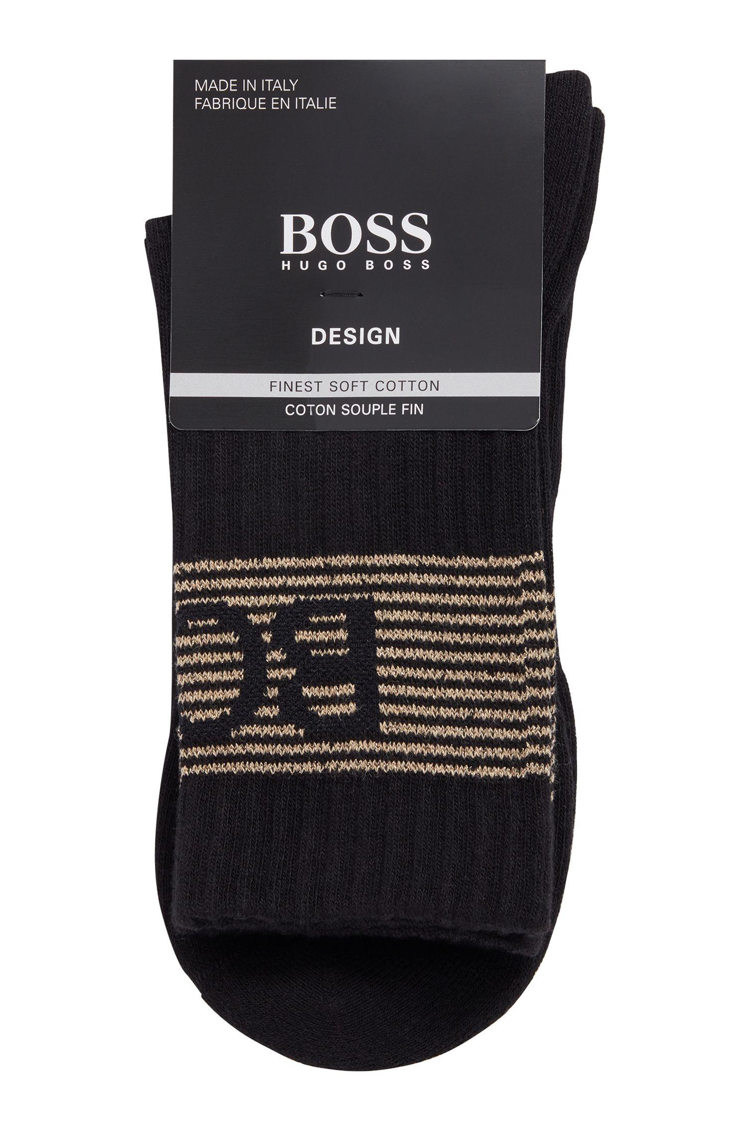BOSS by Hugo Boss Cotton Quarter Length Socks With Metallic Striped Logo in Black for Men Lyst