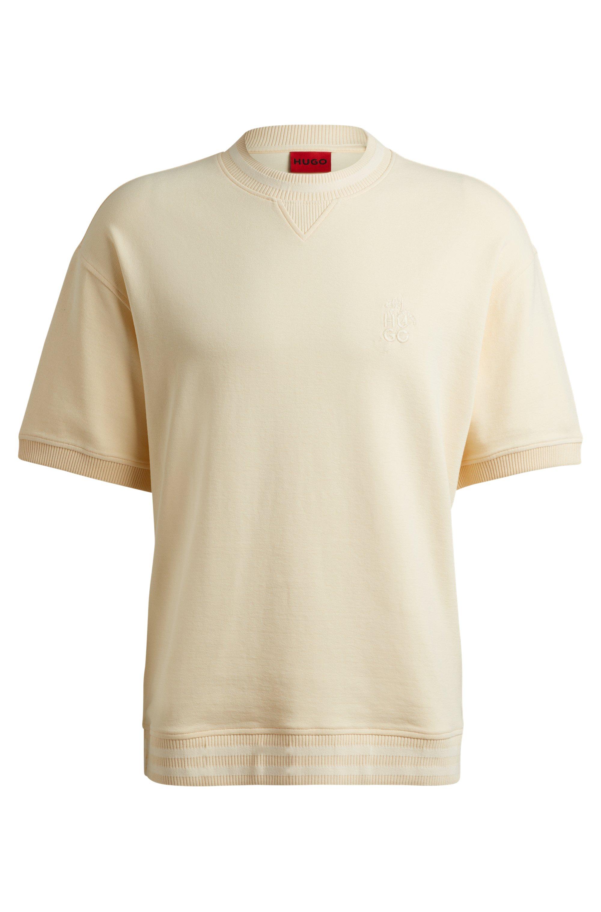 HUGO Stretch-Cotton T-Shirt With Stacked Logo And Ribbed