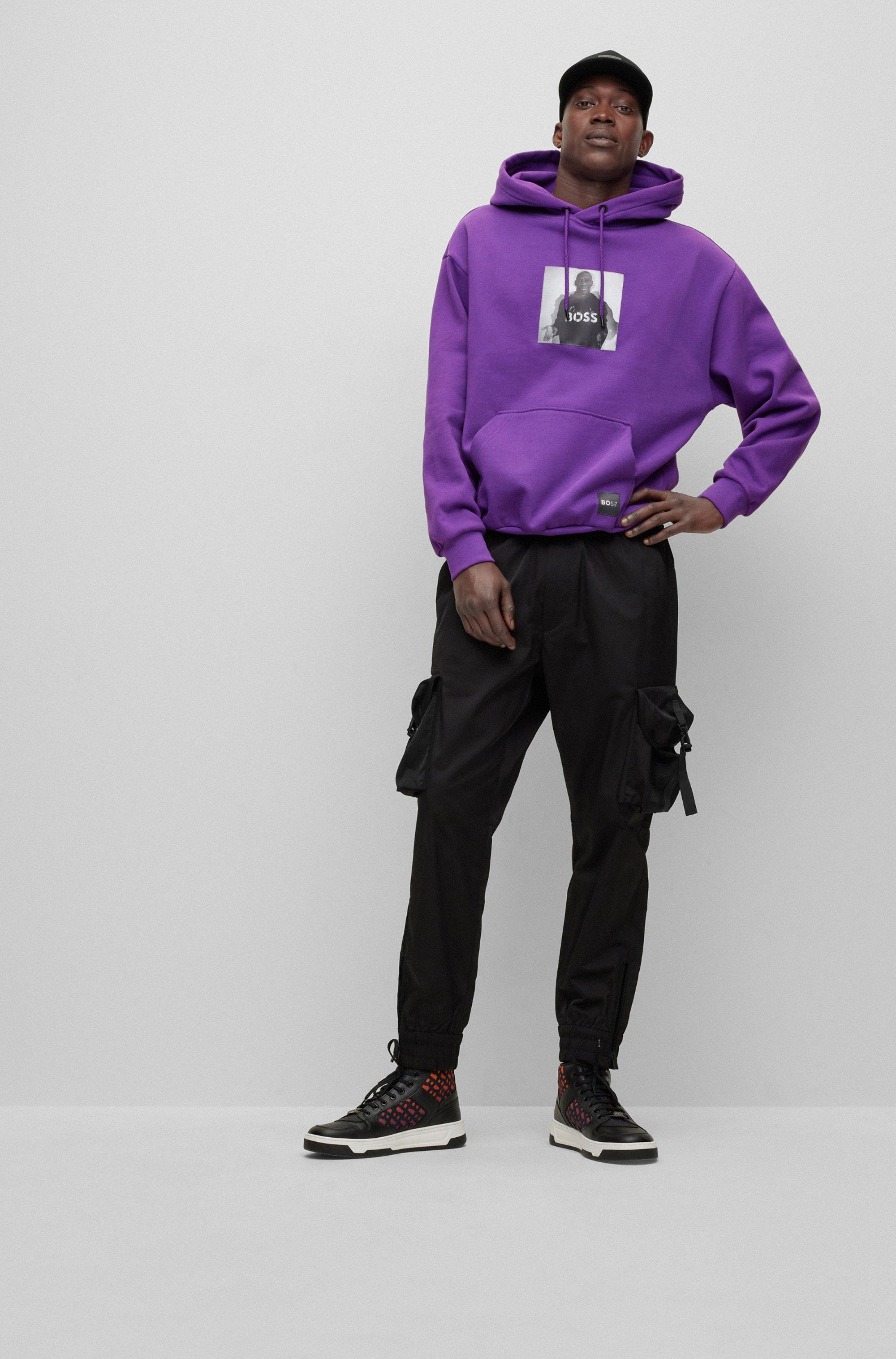 BOSS by HUGO BOSS Boss X Khaby Relaxed-fit Cotton-blend Hoodie With  Lenticular Artwork in Purple for Men | Lyst