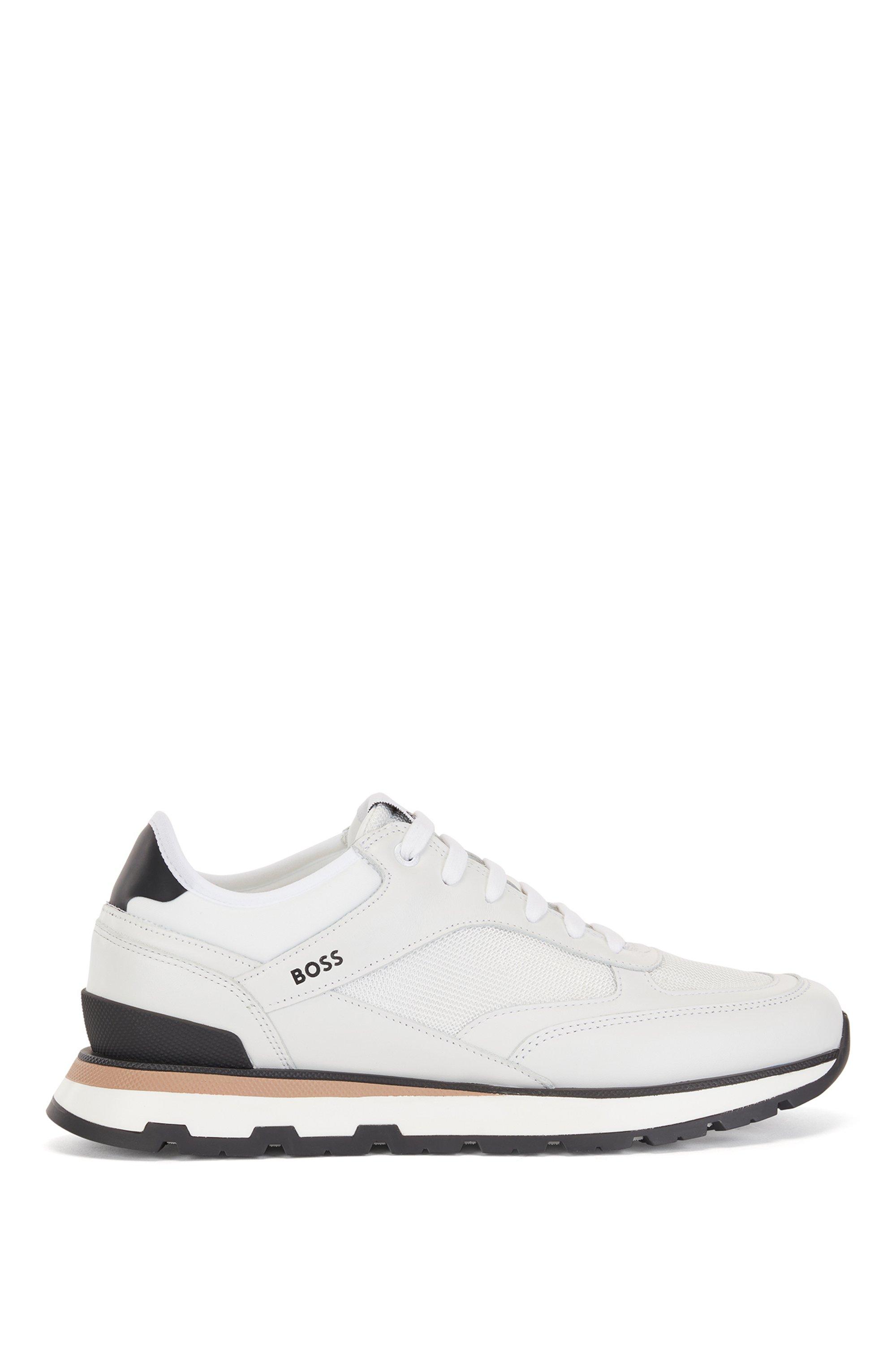 BOSS by HUGO BOSS Italian-made Trainers In Leather With Structured Nylon in  White for Men | Lyst