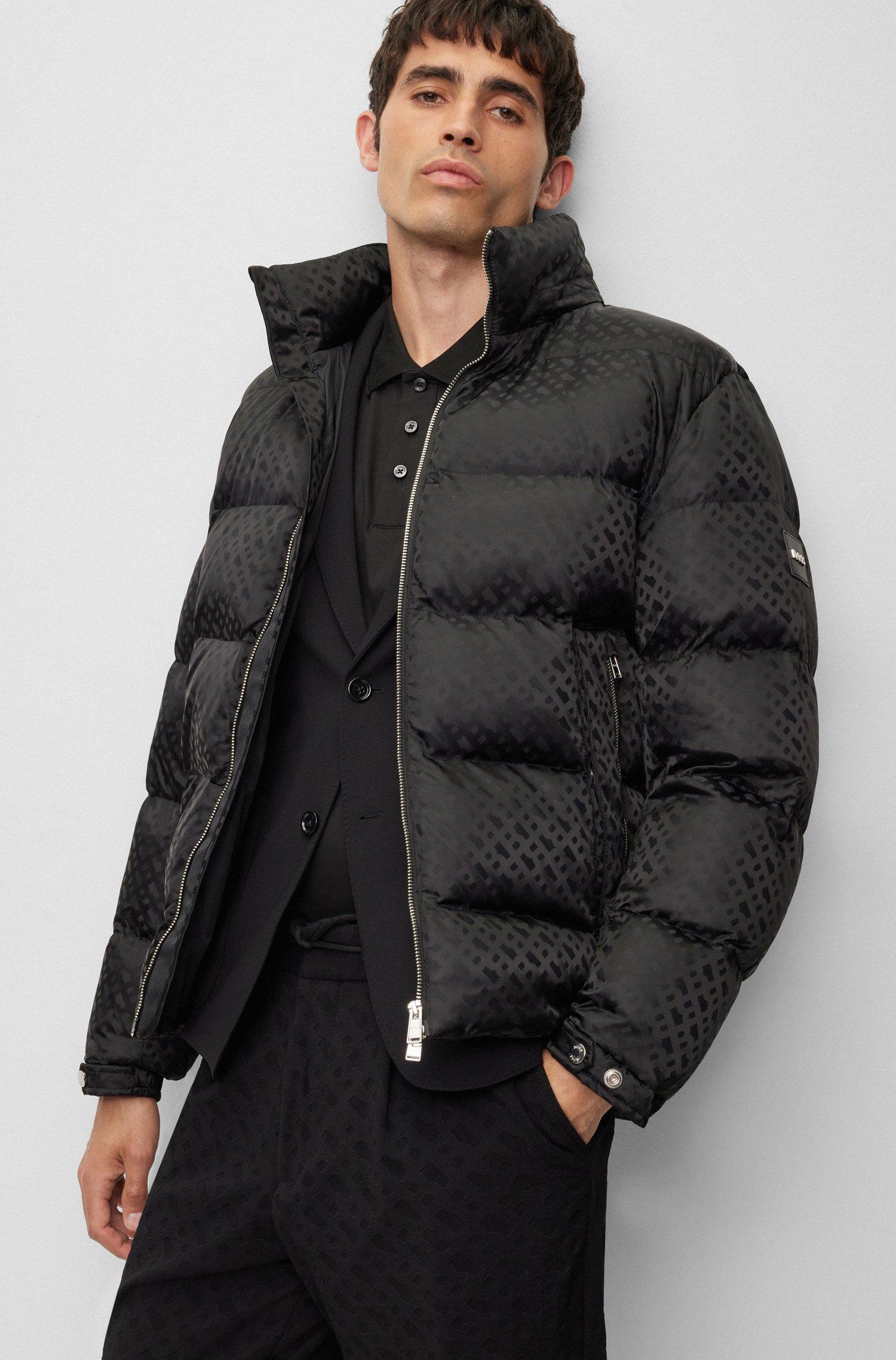 BOSS Monogram-jacquard Quilted Puffer Jacket in Black for Men