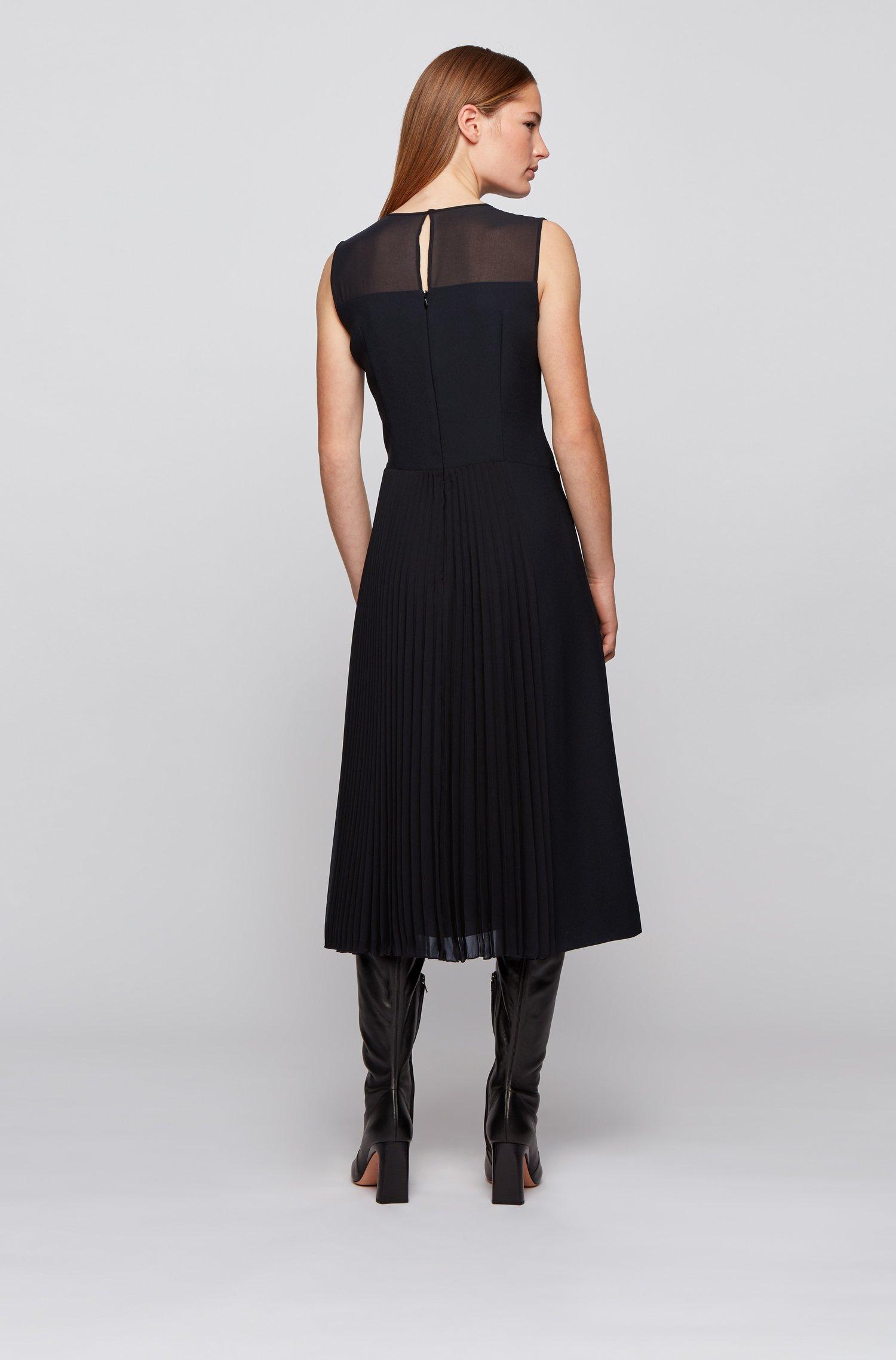 BOSS by HUGO BOSS Sleeveless Crepe Dress With Plissé Pleats in Black