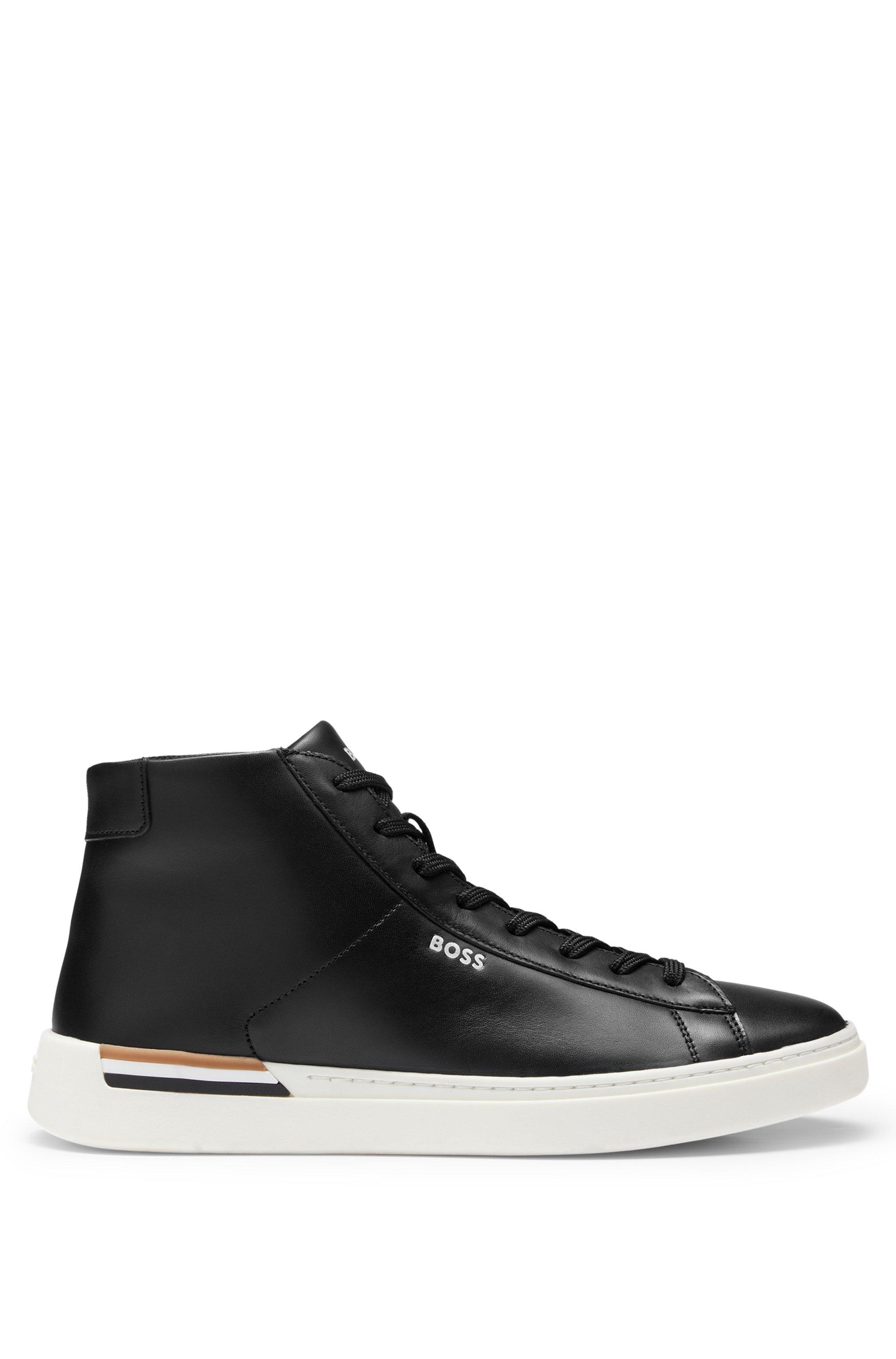 BOSS by HUGO BOSS High-top Trainers In Smooth Leather With Signature ...