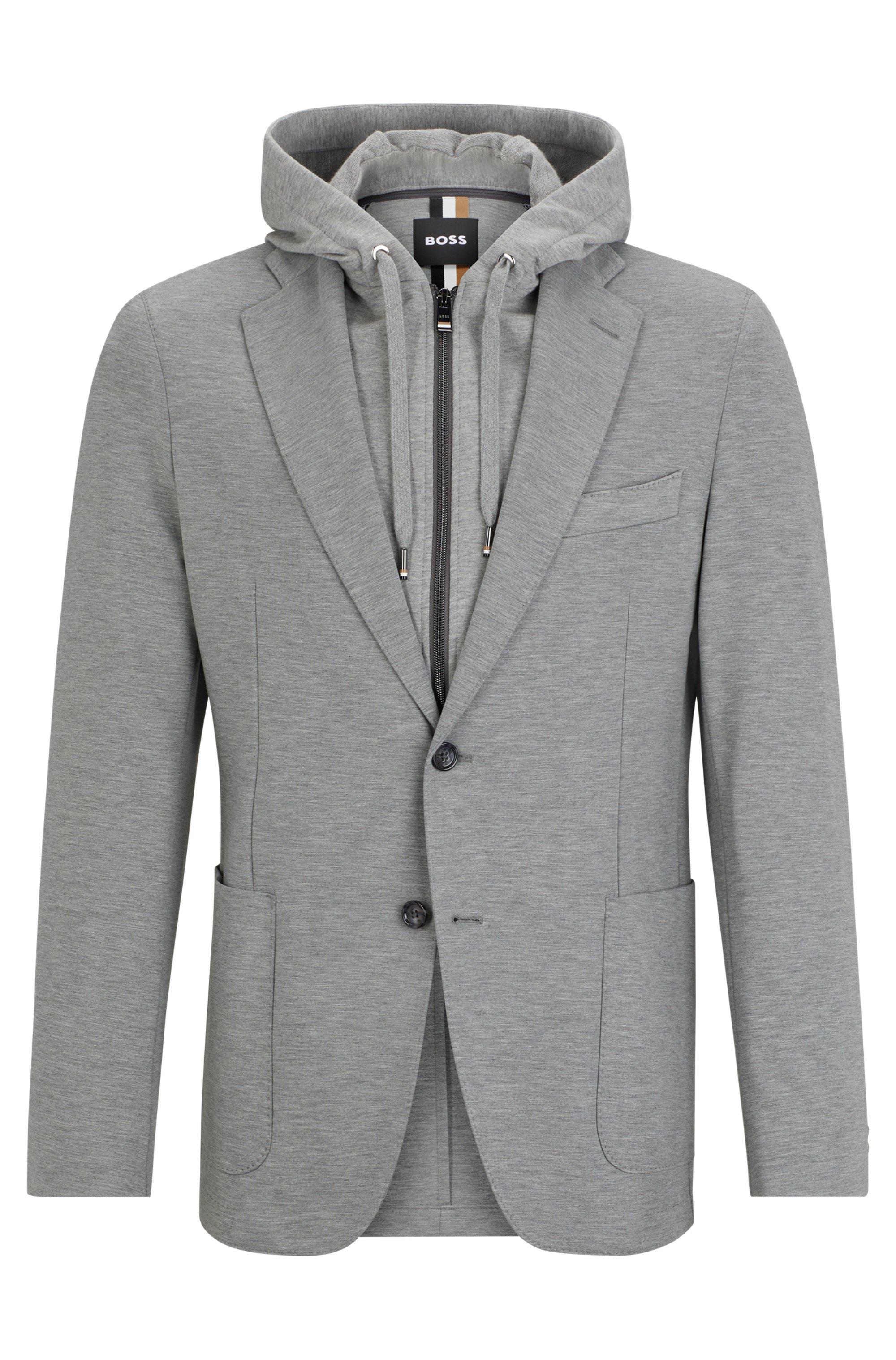 BOSS by HUGO BOSS Slim-fit Jacket With Zip-up Hooded Inner in Gray for Men  | Lyst