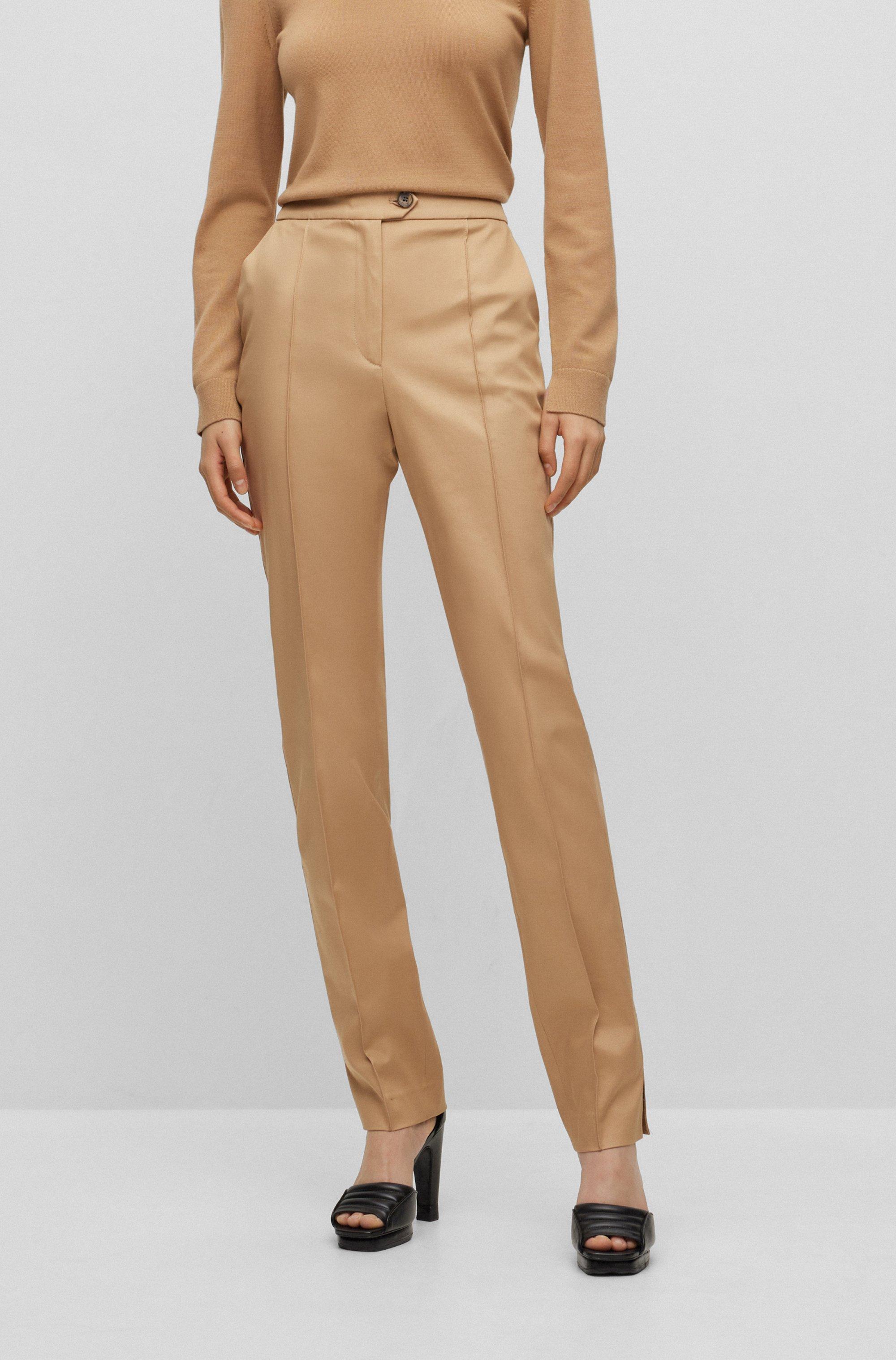 BOSS by HUGO BOSS Regular-fit Trousers In Glossy Stretch Material in  Natural | Lyst