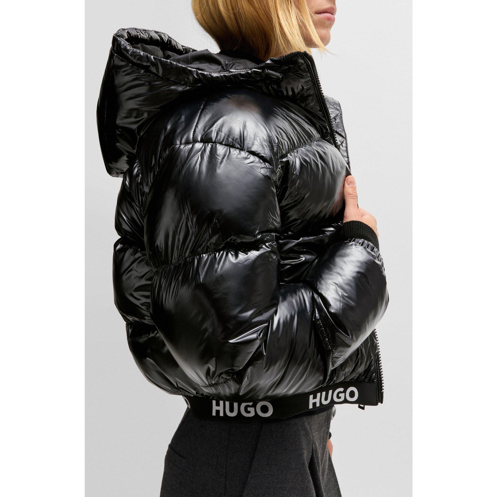289★HUGO BOSS 釦刻印入り！water-repellent ステンカラーコート ネイビー ヒューゴボス Water-repellent hooded puffer jacket with logo patch 防水羽绒服