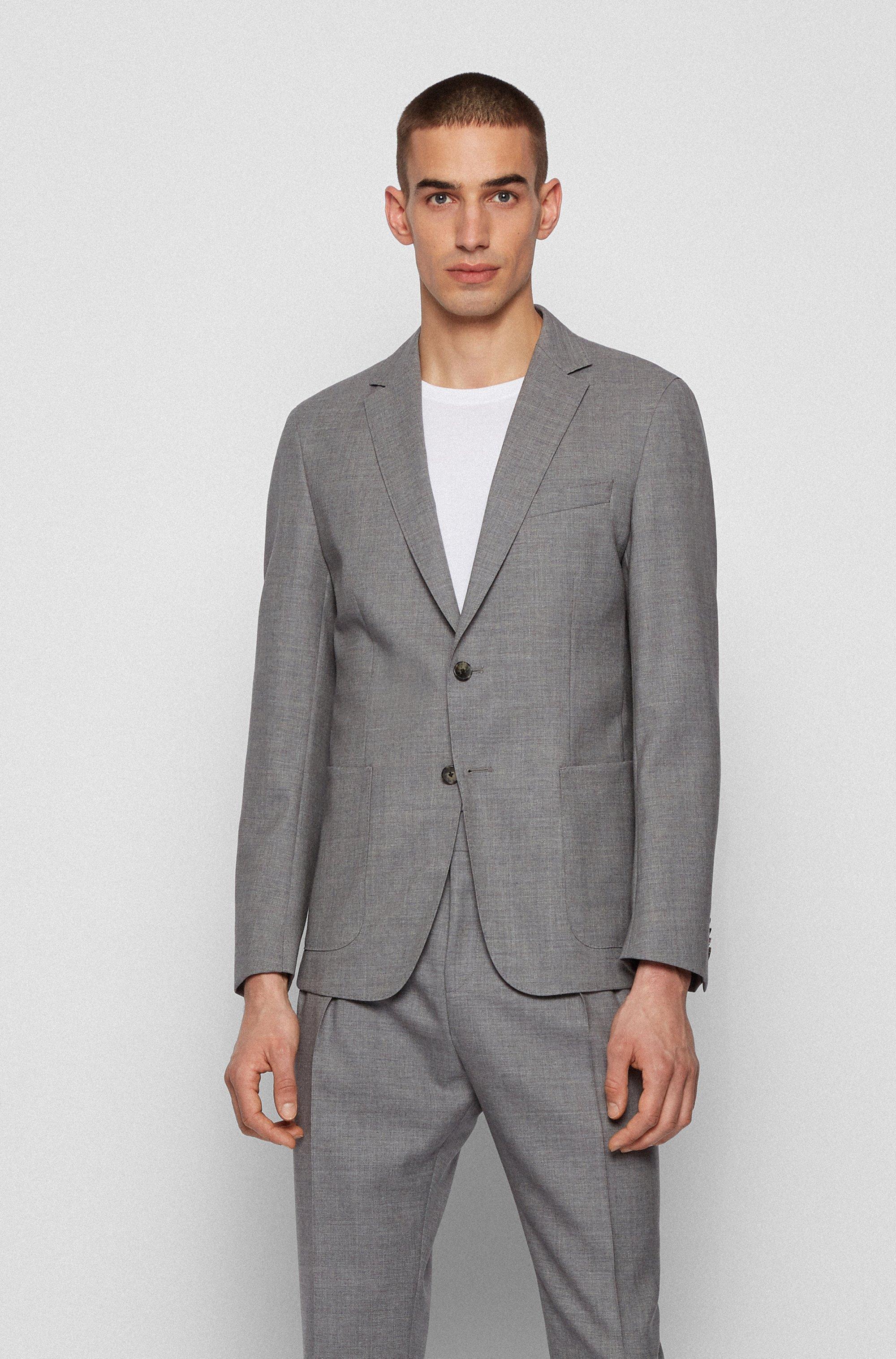 BOSS by HUGO BOSS Slim-fit Jacket In Melange Virgin Wool- Silver Men's  Additional 20% Off Styles Size 40r in Metallic for Men | Lyst
