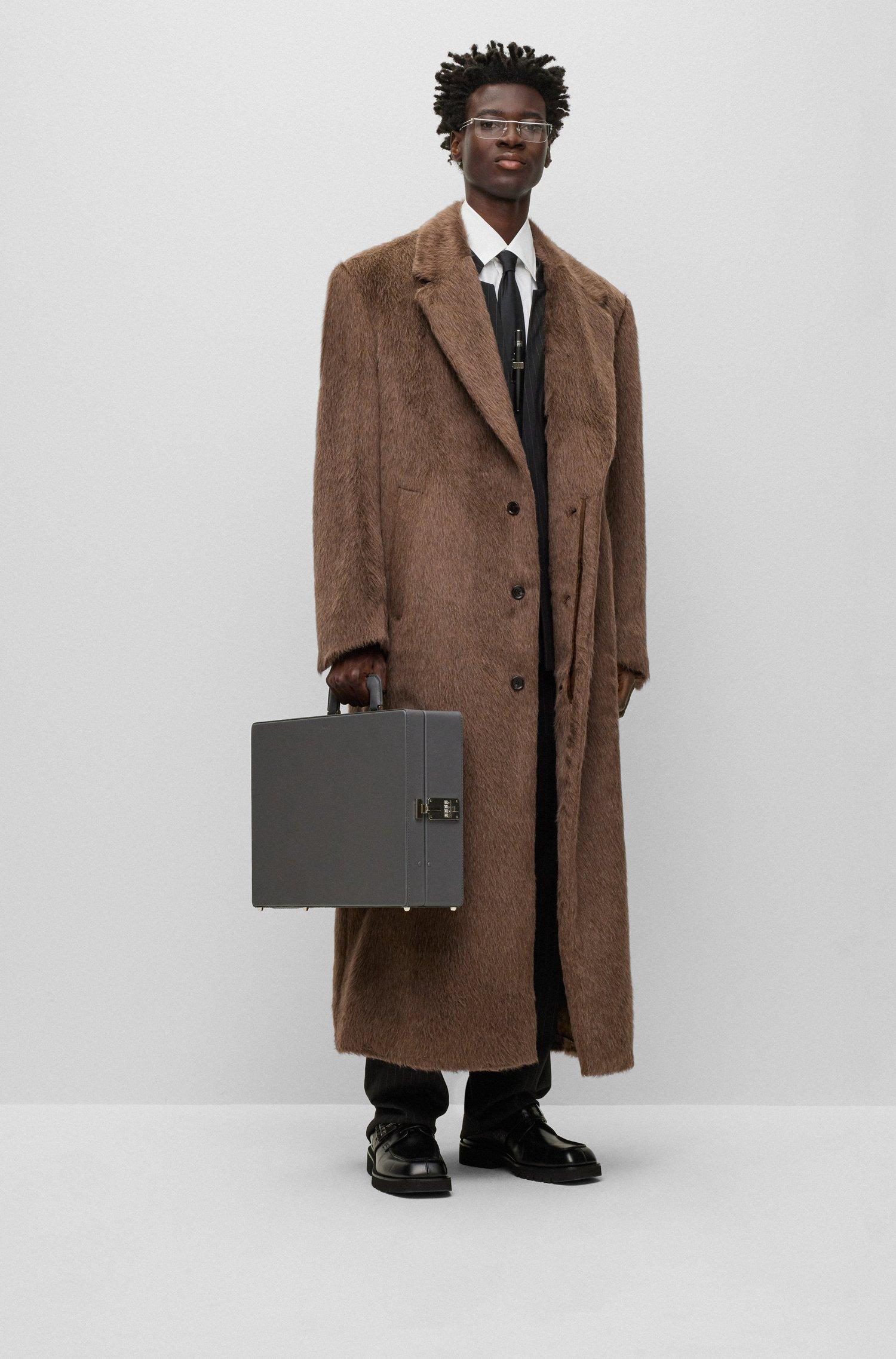 BOSS Single-breasted, Regular-fit Coat In Alpaca And Wool in Brown