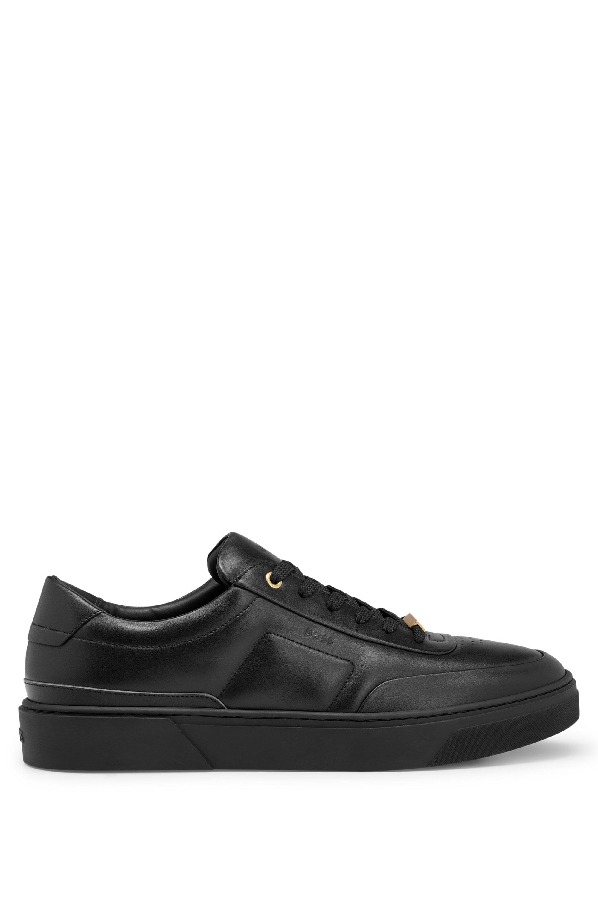 BOSS by HUGO BOSS Leather Trainers With Gold-tone Branded Lace Loop in  Black for Men | Lyst