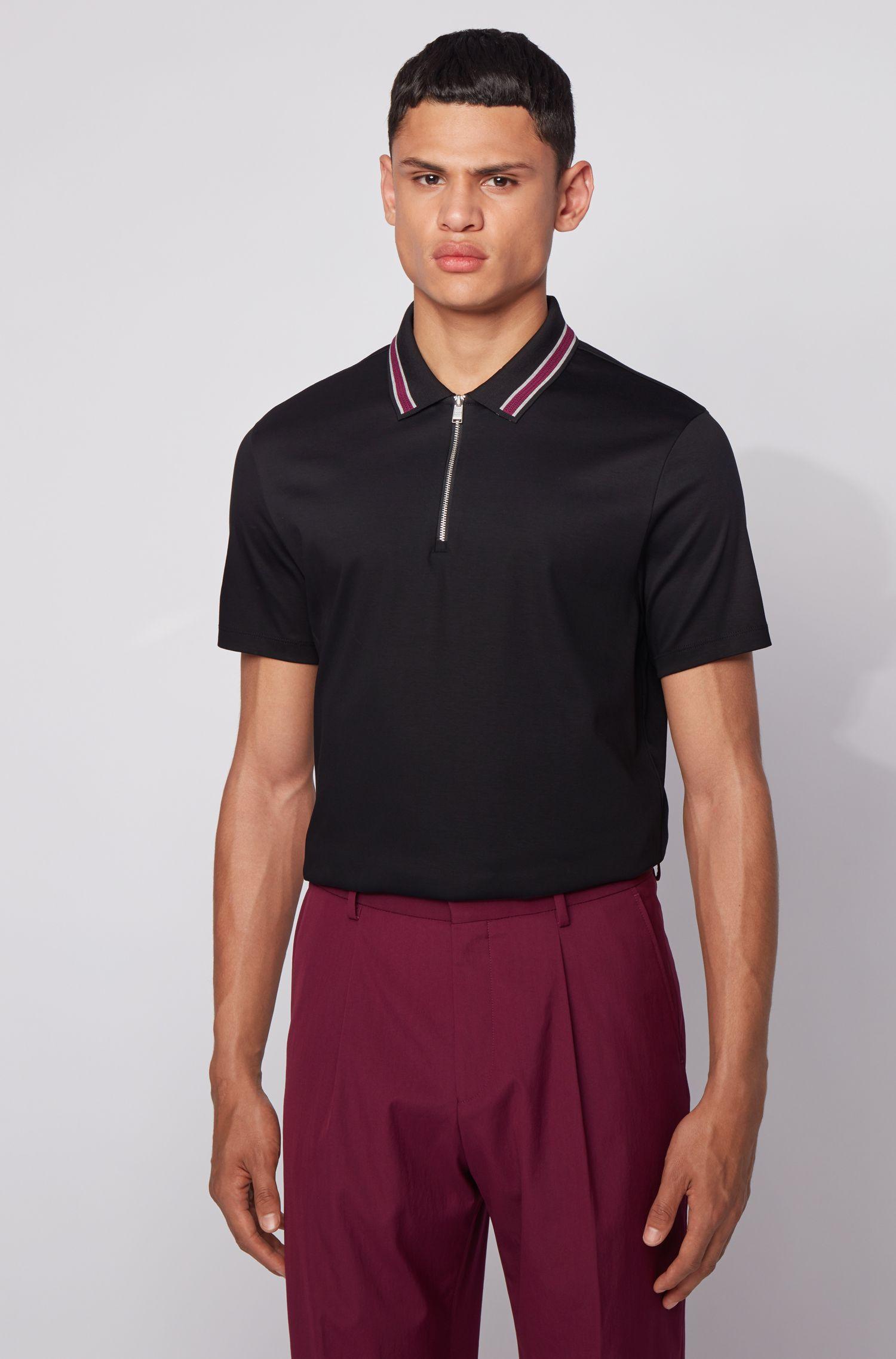 BOSS by Hugo Boss Zip Neck Polo Shirt In Interlock Cotton in Black for Men - Lyst