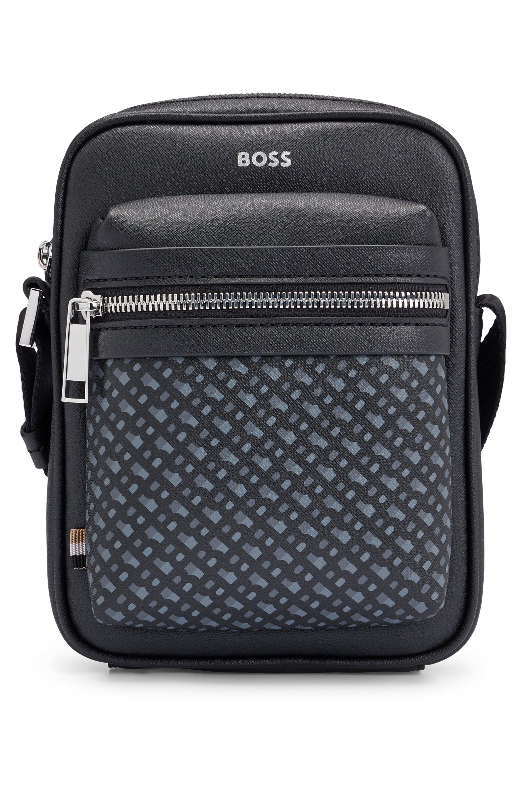 HUGO BOSS｜ (Reporter bag with logo lettering and strap HUGO - Faux-leather reporter bag with stacked and geometric