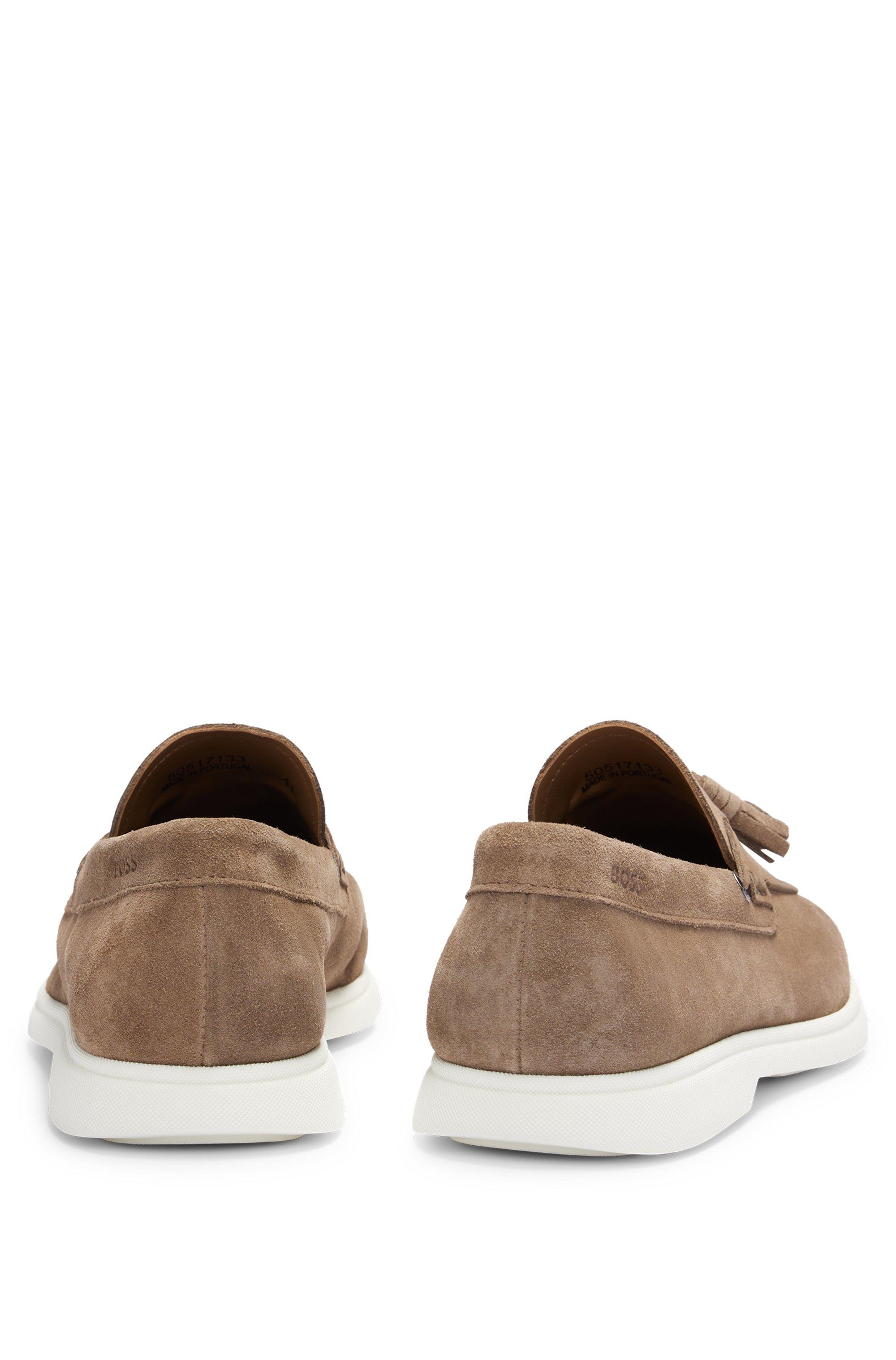 BOSS Suede Slip-On Loafers With Tassel Trim in Brown for Men 