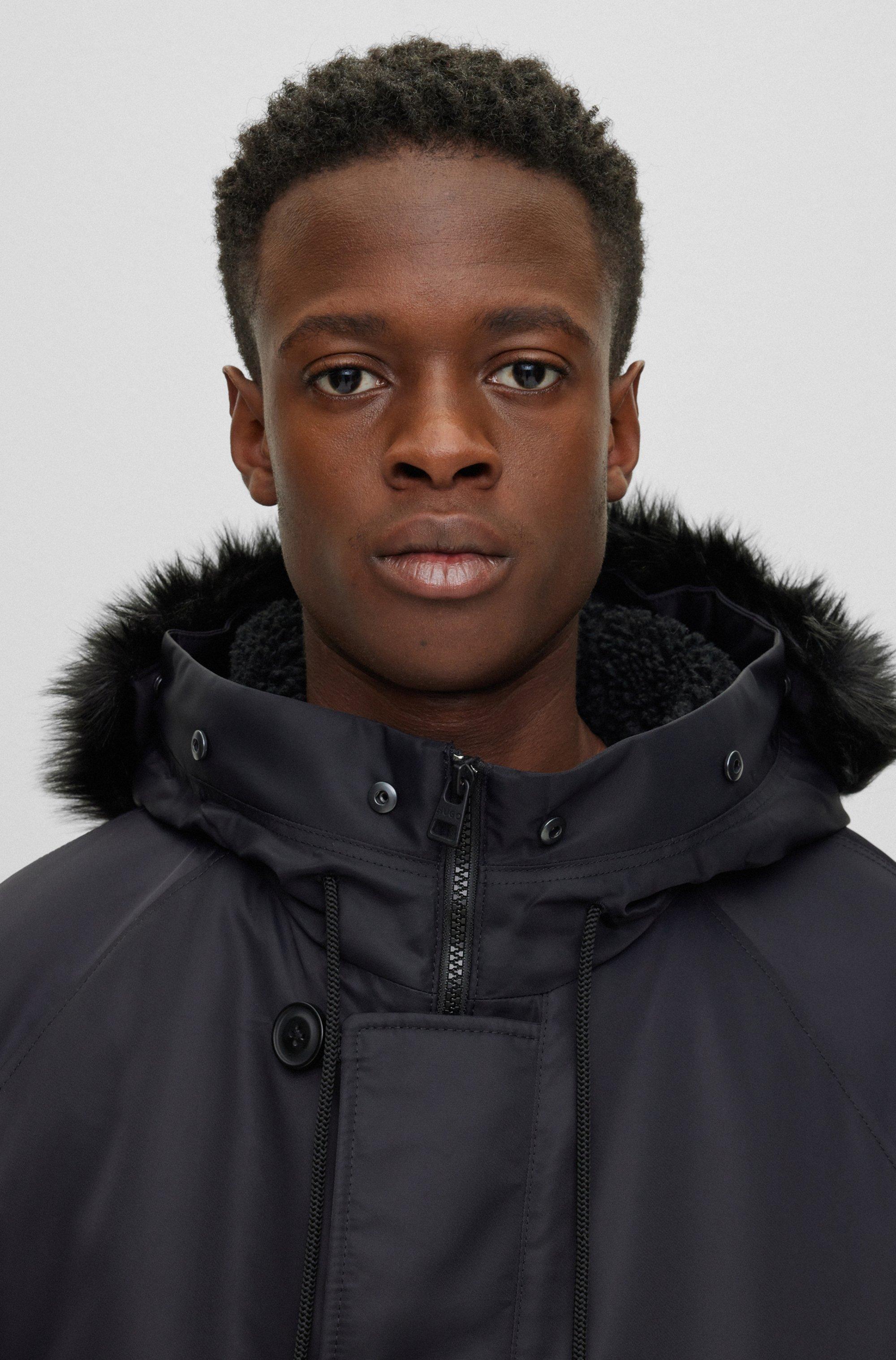 Collusion longline parka with removable faux fur hood hot sale