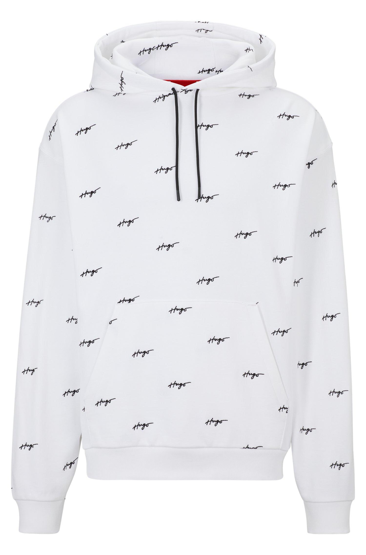 HUGO Relaxed-fit Hoodie In Cotton Terry With Handwritten Logos in White ...