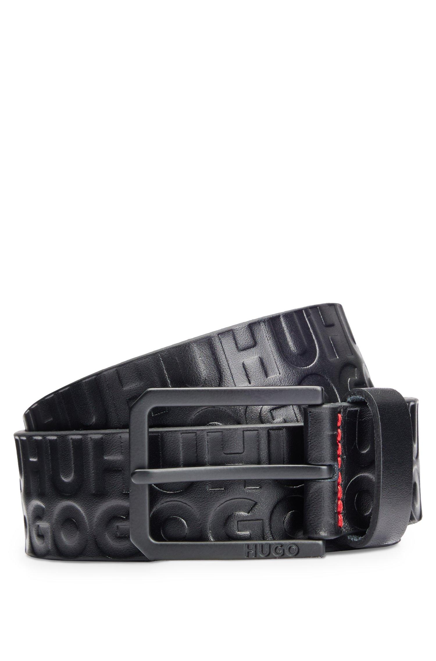 BOSS by HUGO BOSS Leather Belt With Embossed Stacked Logos in Black for