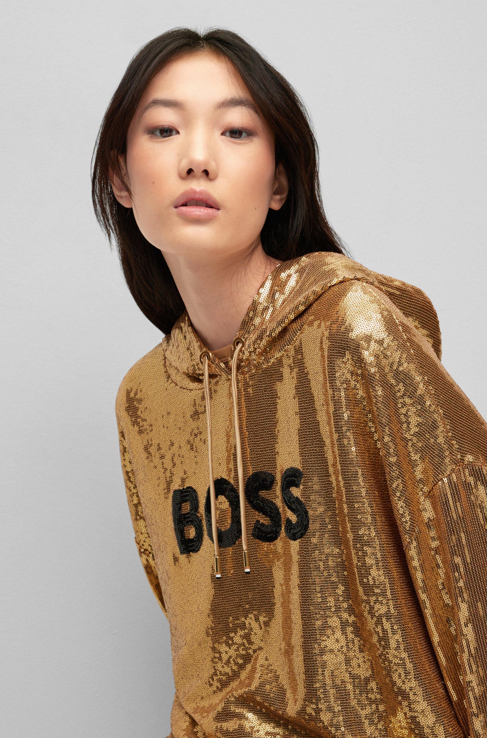 BOSS by HUGO BOSS Relaxed-fit Hoodie In Stretch Material With Sequinned  Logo in Metallic | Lyst