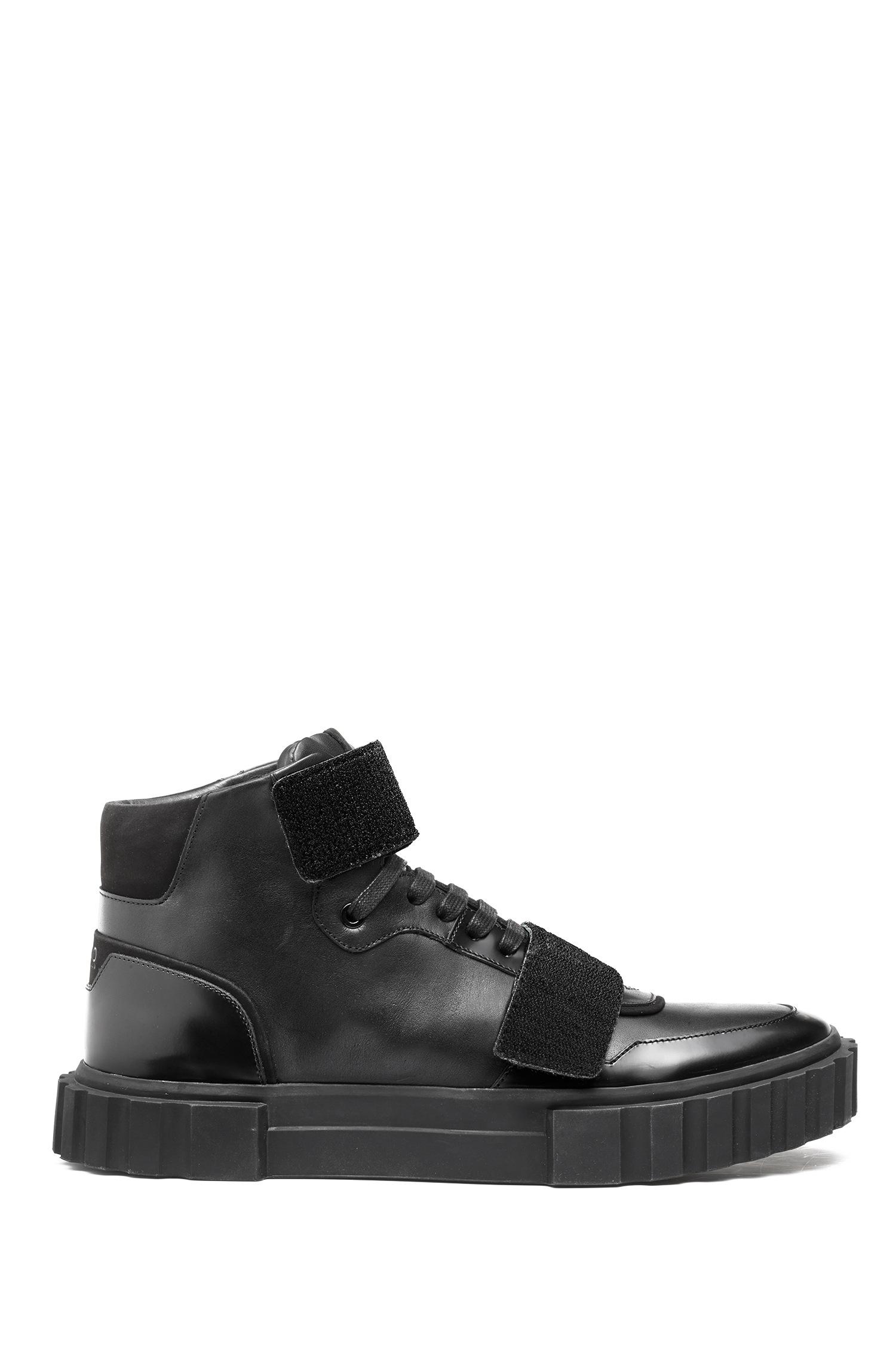 HUGO Leather High-top Sneakers With Customizable Touch-fastening ...