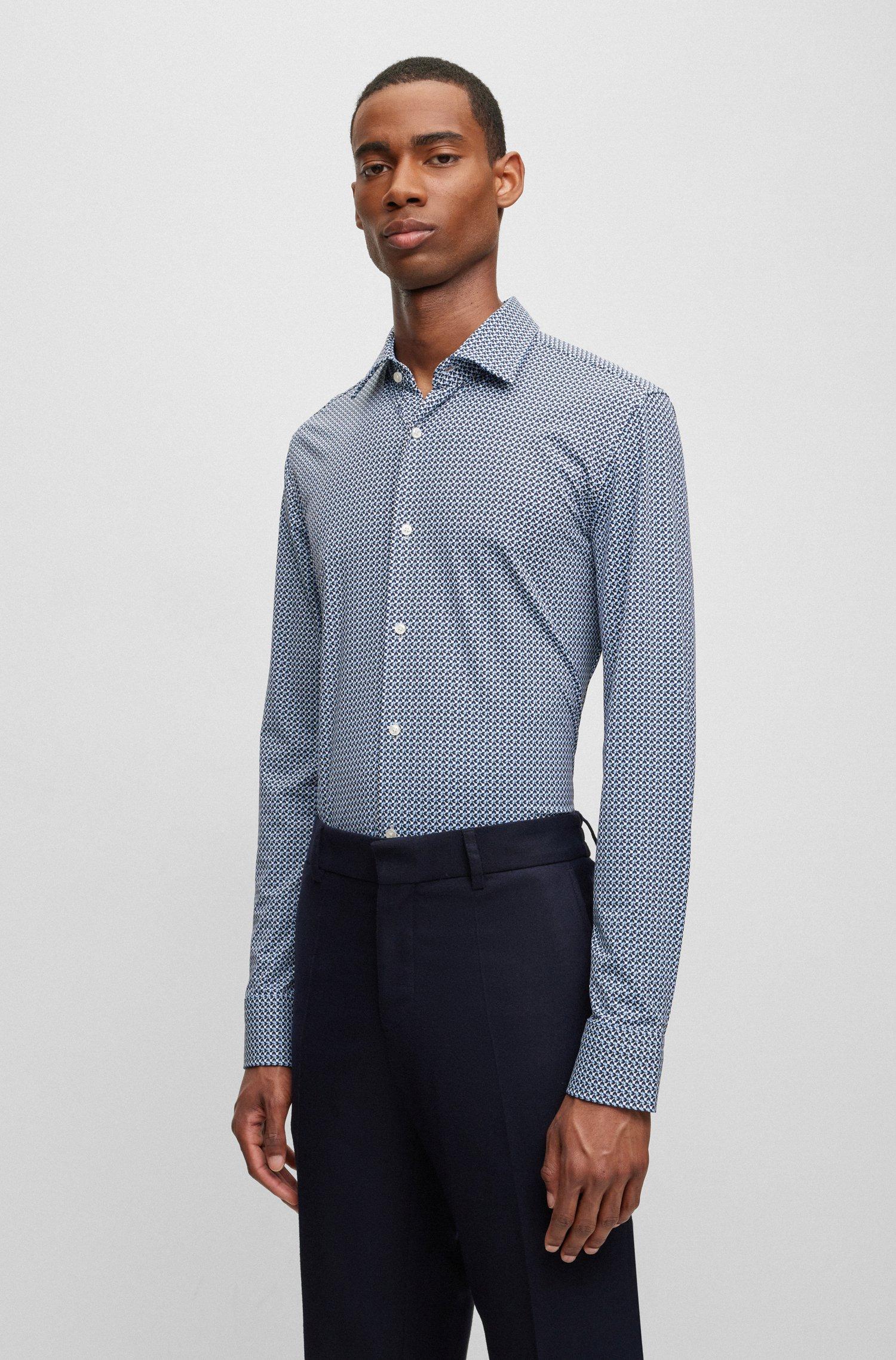 BOSS by HUGO BOSS Slim-fit Shirt In Printed Performance-stretch Fabric in  Blue for Men | Lyst UK