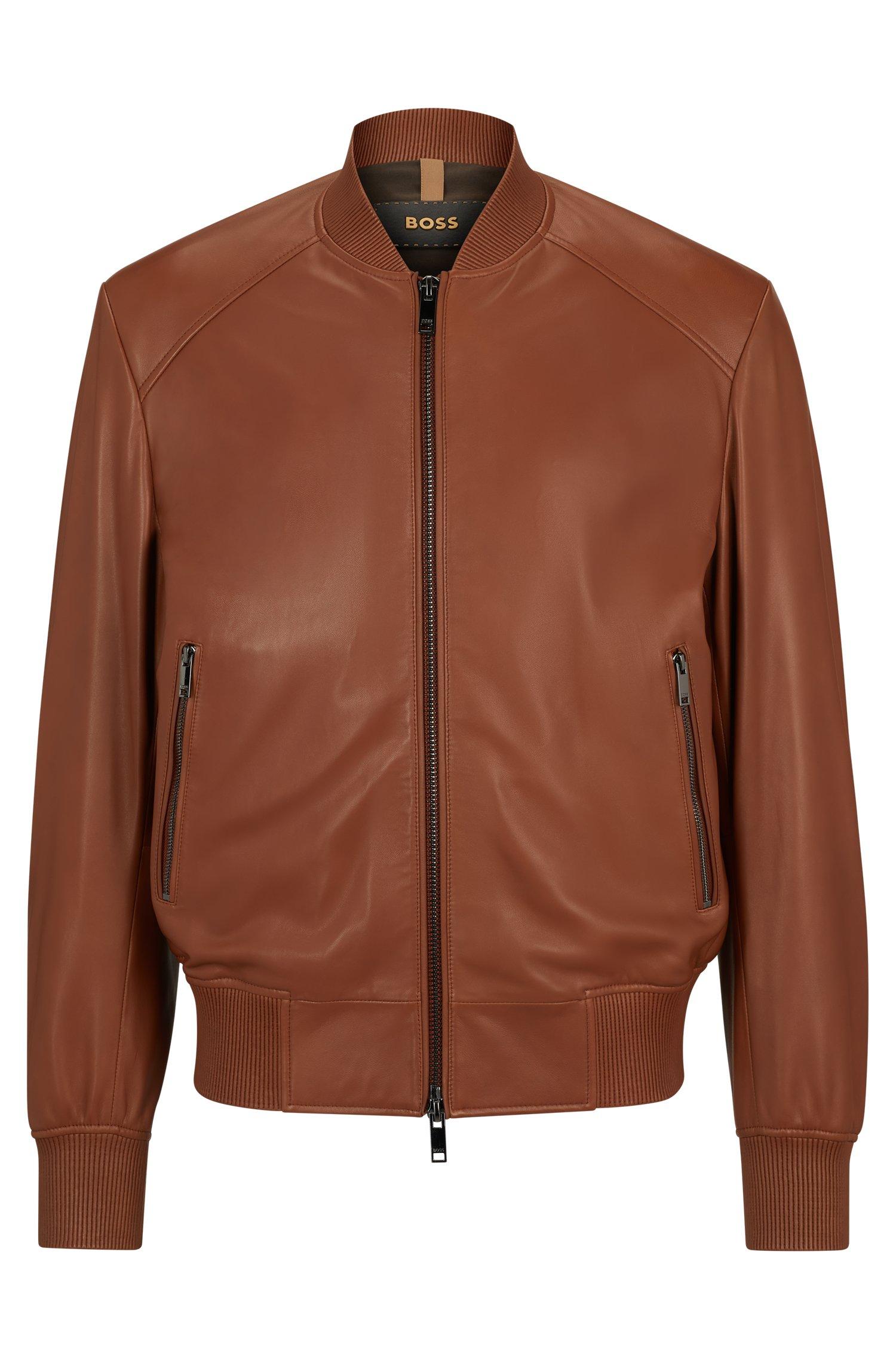 BOSS Regular-fit Bomber Jacket In Sheepskin Leather in Brown for