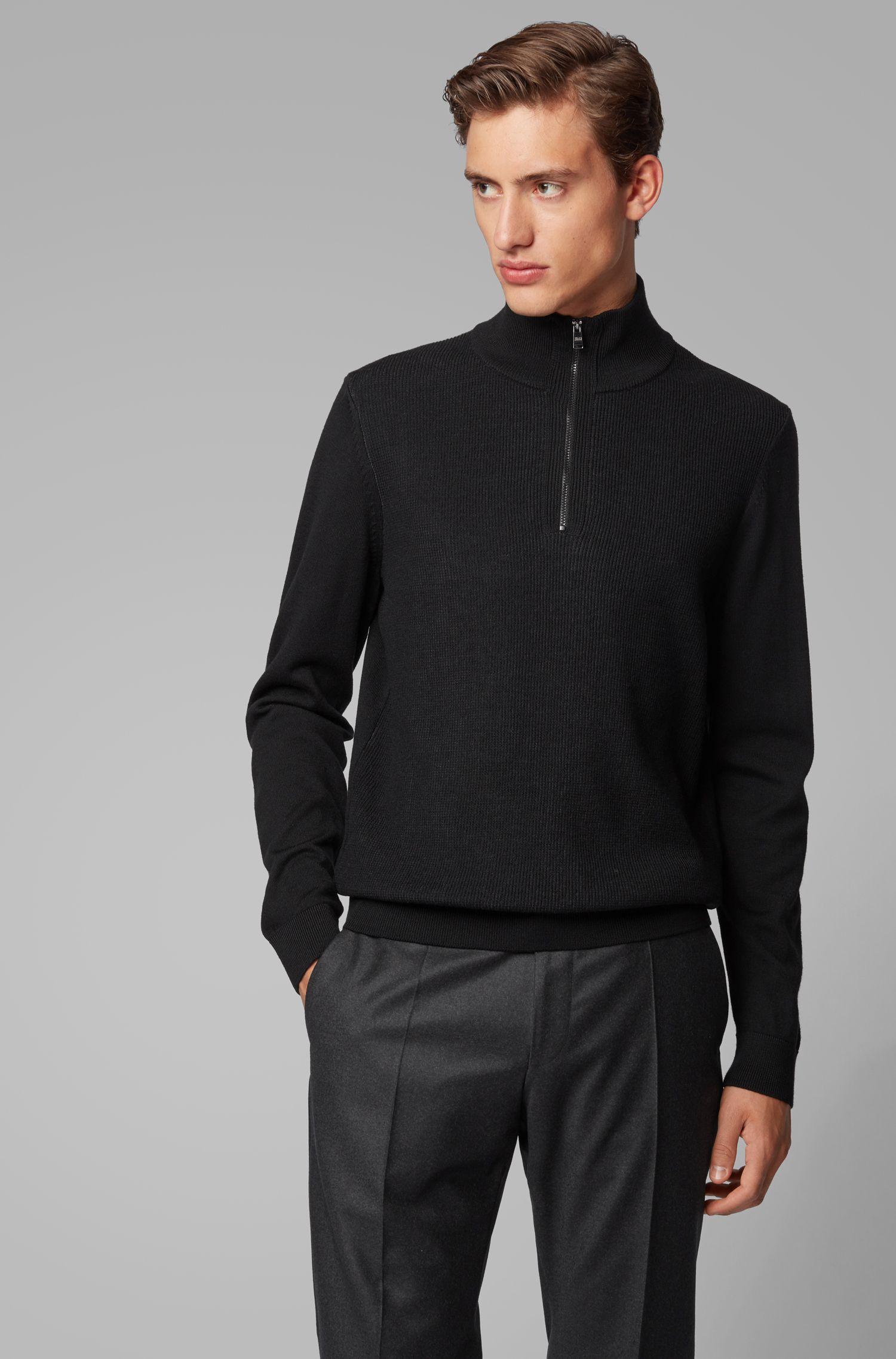 BOSS Regular-fit Sweater In Virgin Wool With Zipper Neck in Black for ...