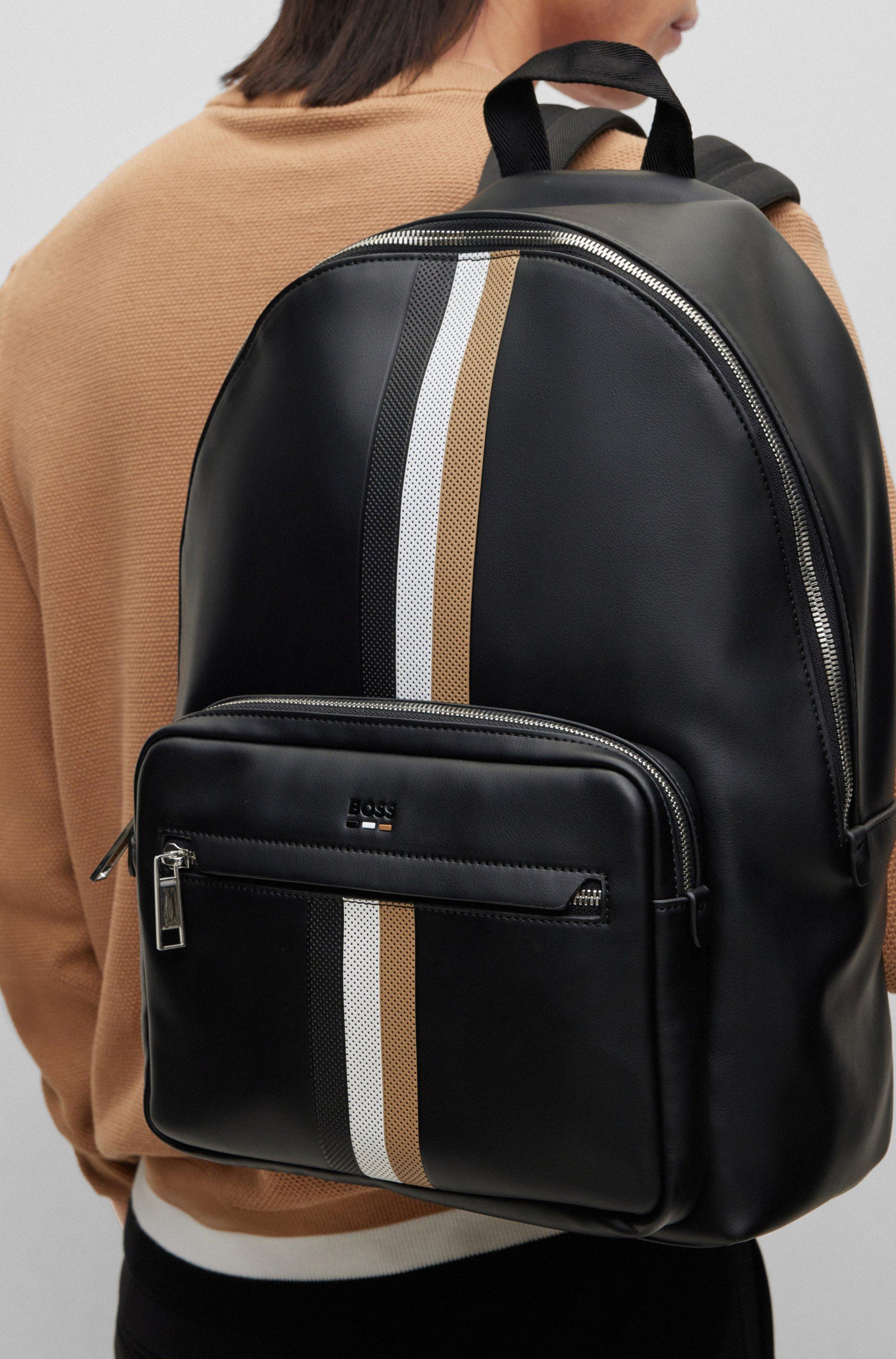 BOSS by HUGO BOSS Faux-leather Backpack With Signature-stripe Trim in Black  for Men | Lyst