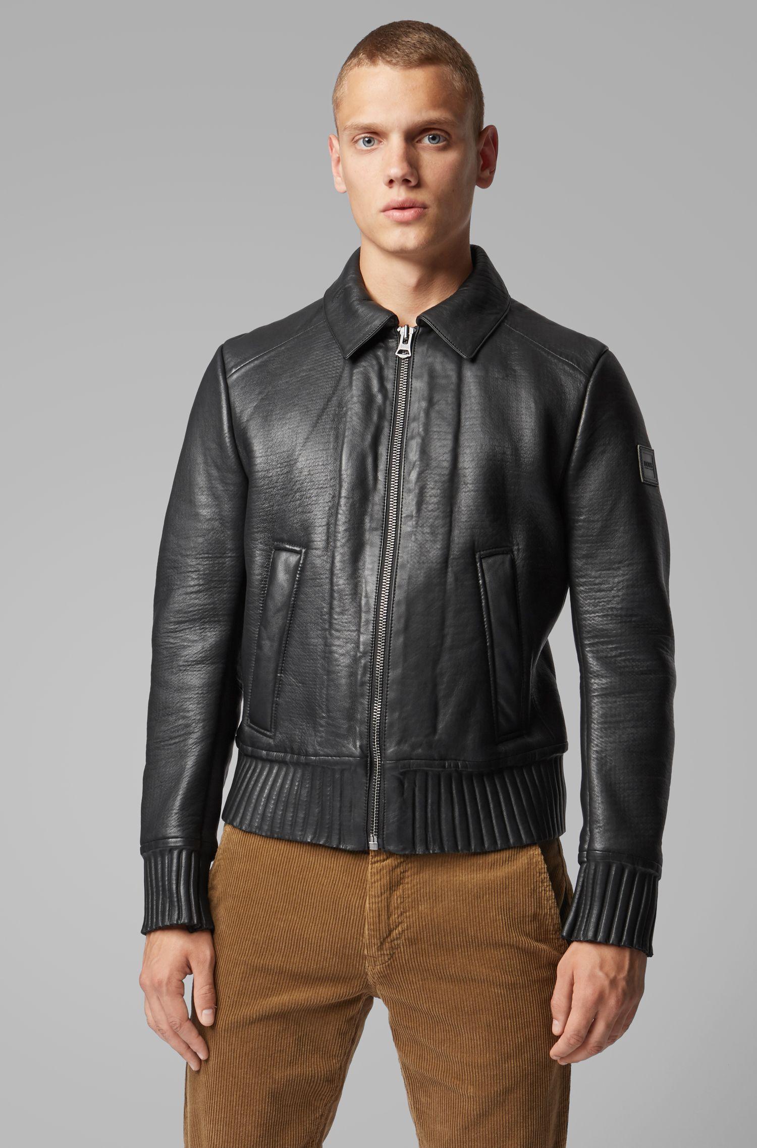 BOSS Slim-fit Aviator-style Jacket In Plongé Leather in Black for Men ...