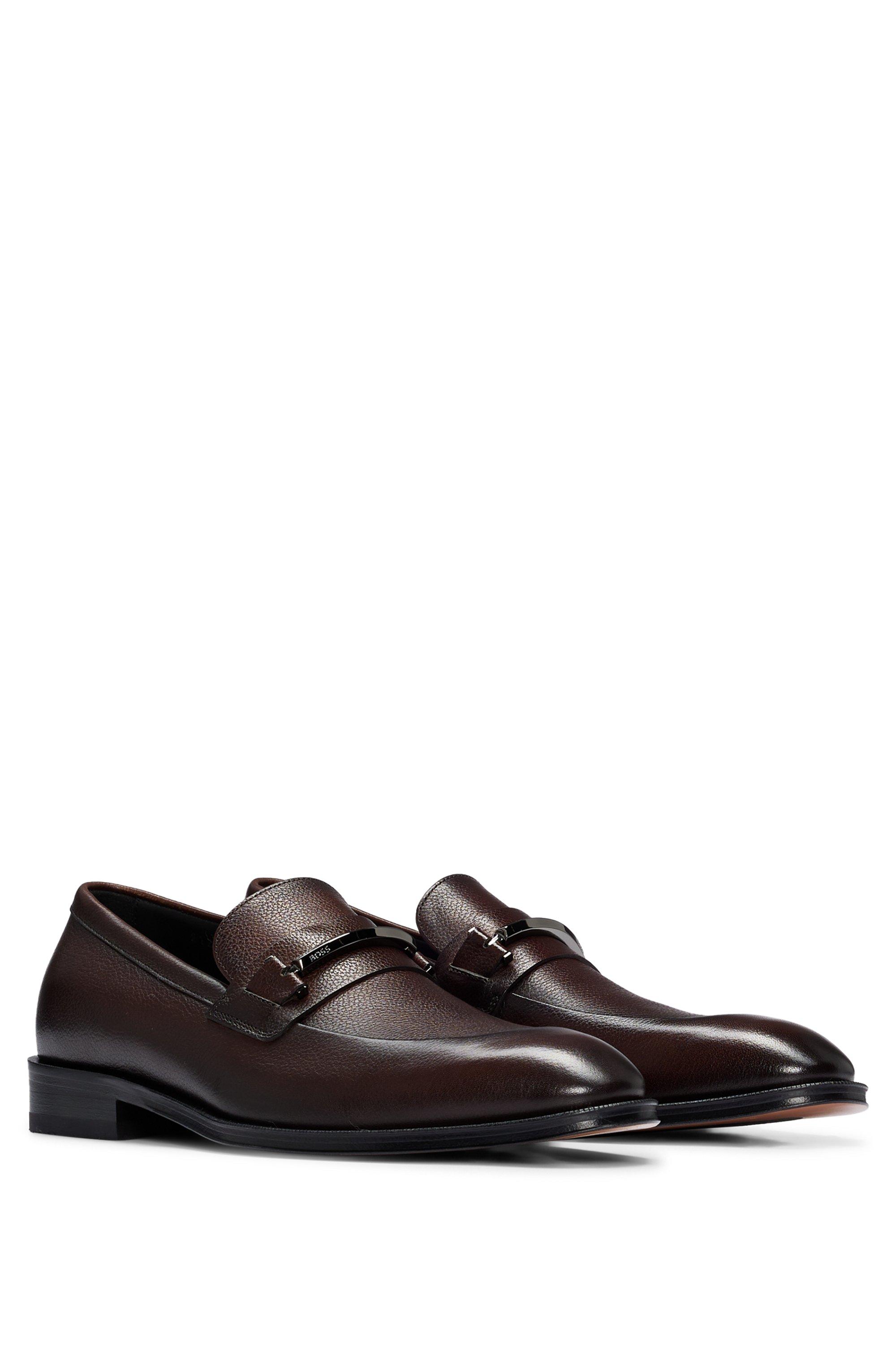 BOSS by HUGO BOSS Grained-leather Loafers With Branded Trim And Apron ...