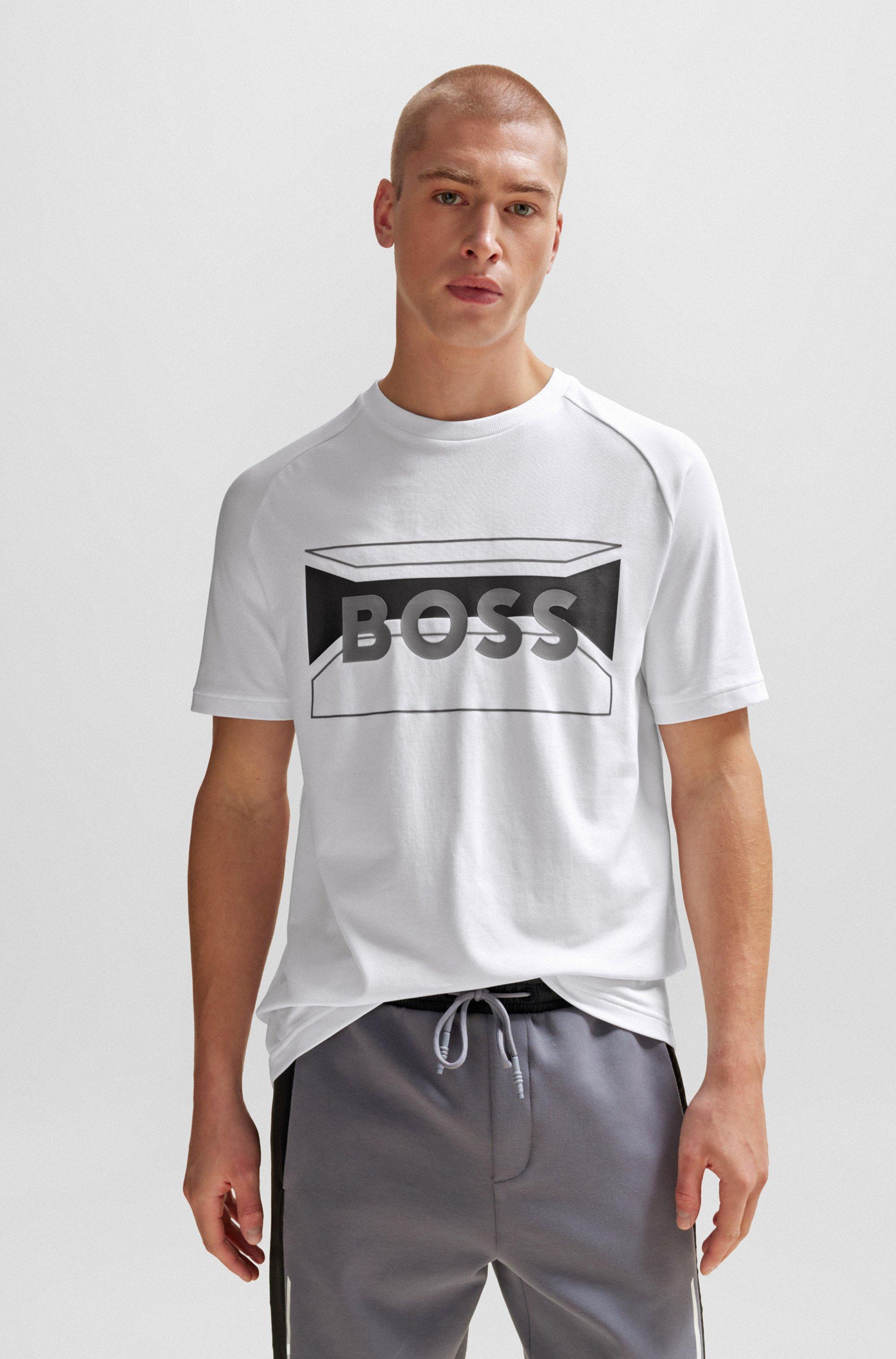 BOSS by HUGO BOSS Cotton-blend Regular-fit T-shirt With Logo Artwork in  White for Men | Lyst